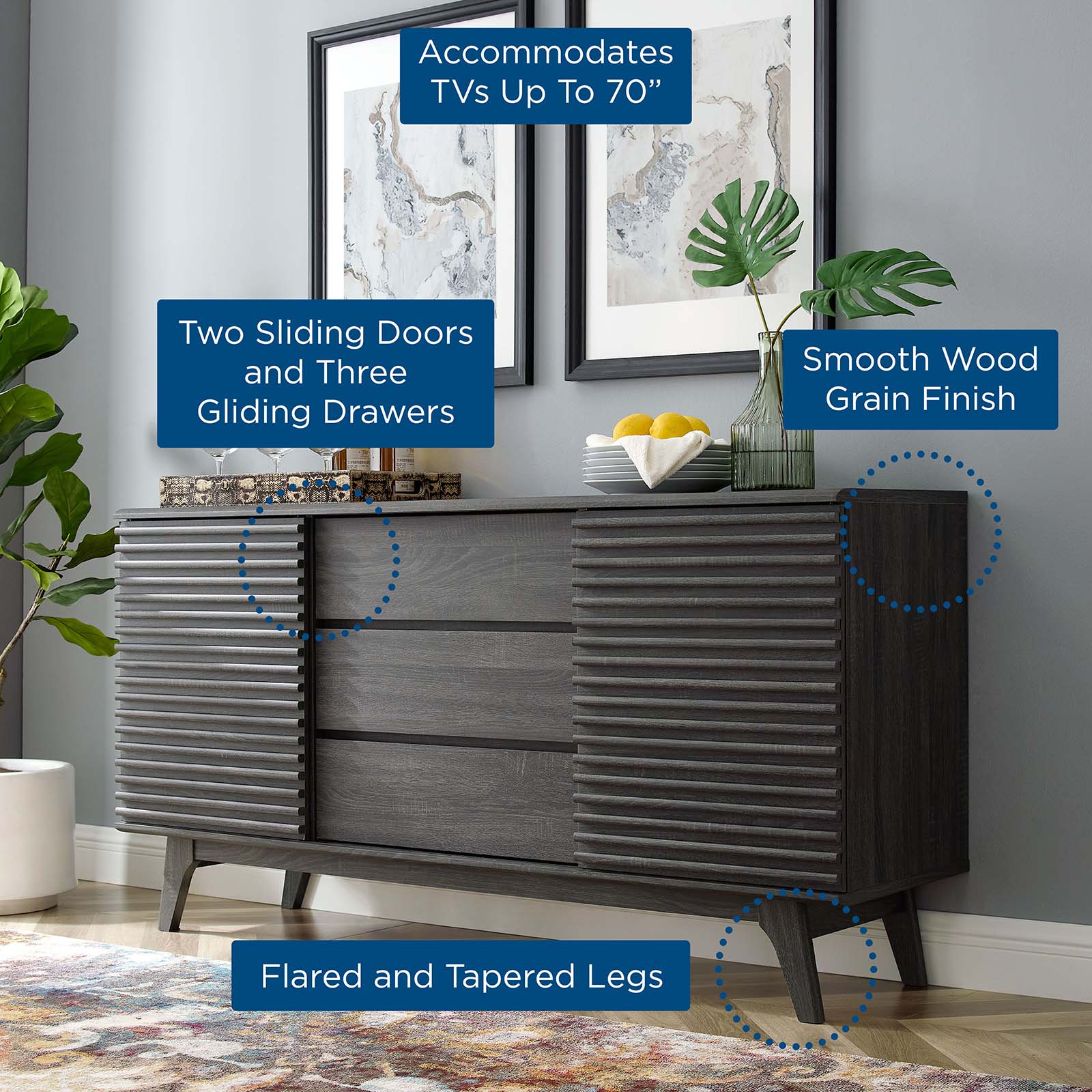Modway TV & Media Units - Render-63"-Sideboard-Buffet-Table-or-TV-Stand-Charcoal