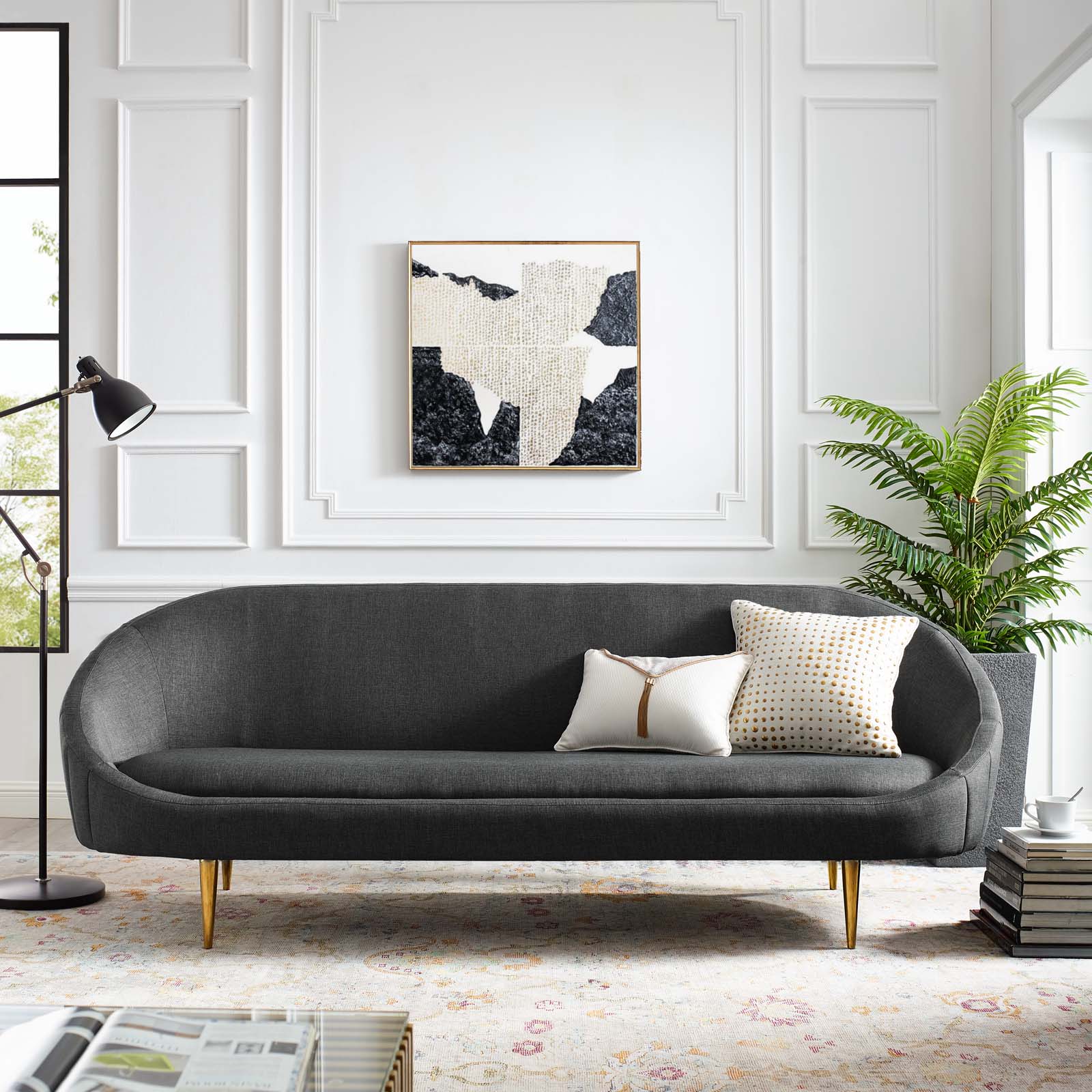 Modway Sofas & Couches - Sublime Vertical Curve Back Fabric Sofa Gray