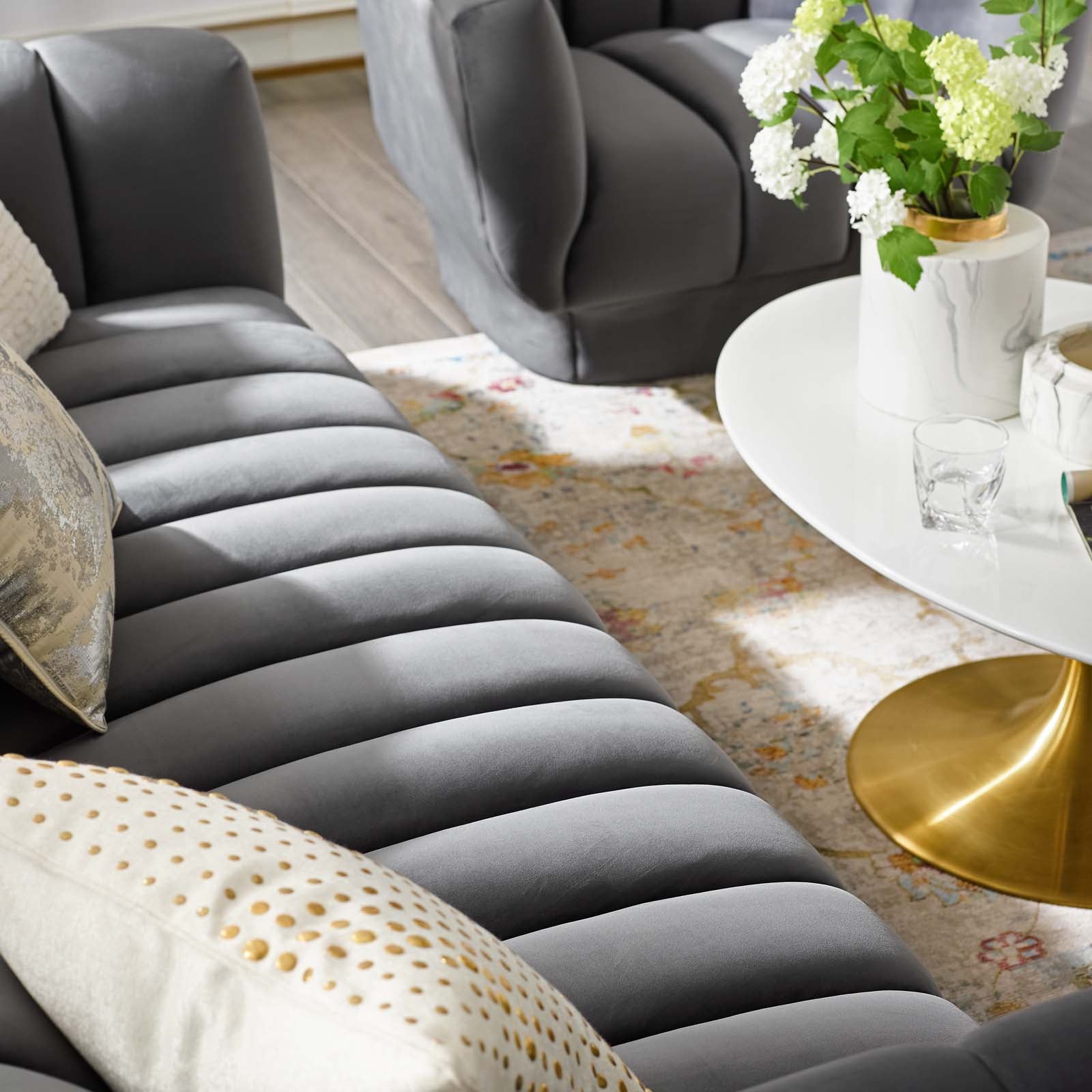 Modway Sofas & Couches - Entertain Vertical Channel Tufted Performance Velvet Sofa Gray