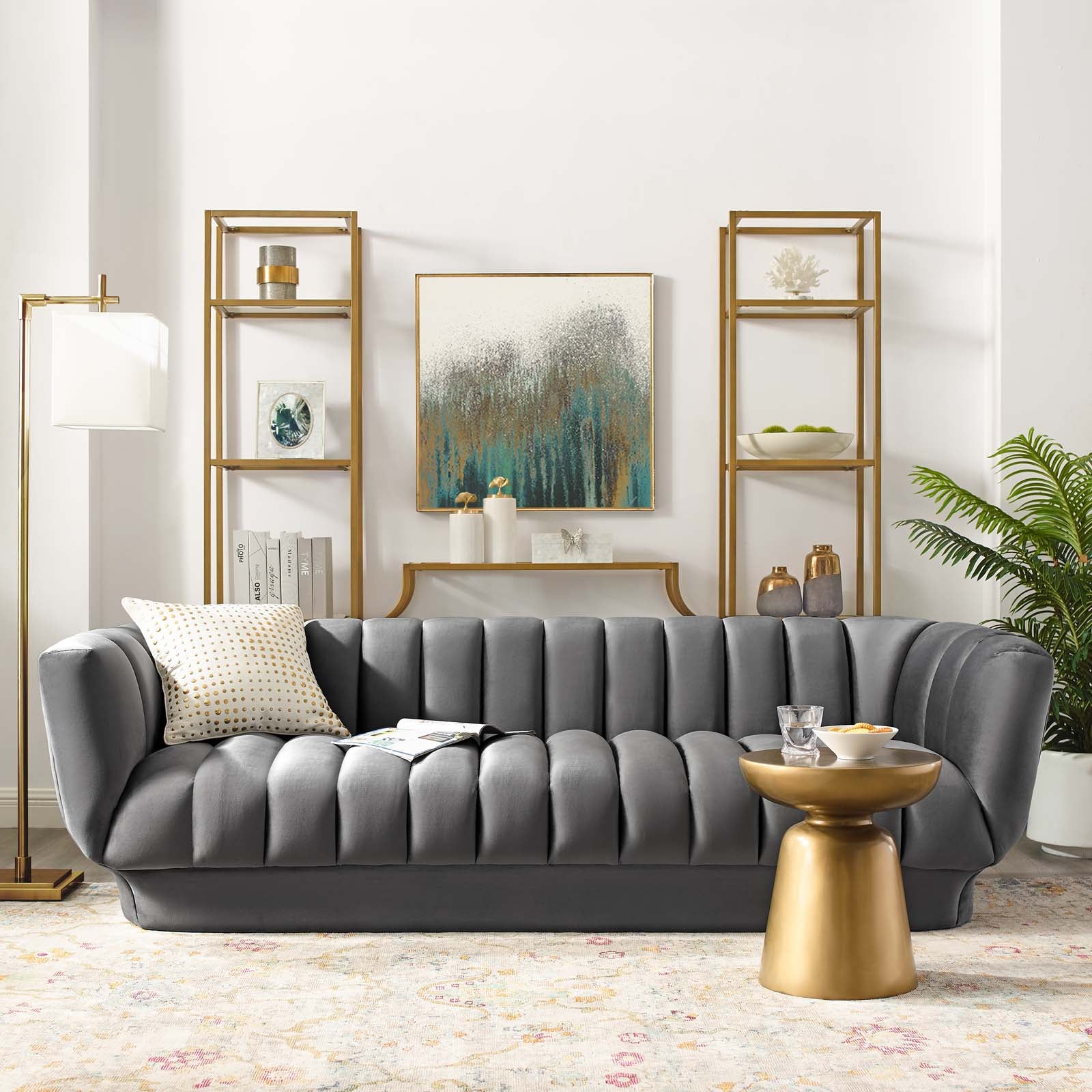 Modway Sofas & Couches - Entertain Vertical Channel Tufted Performance Velvet Sofa Gray