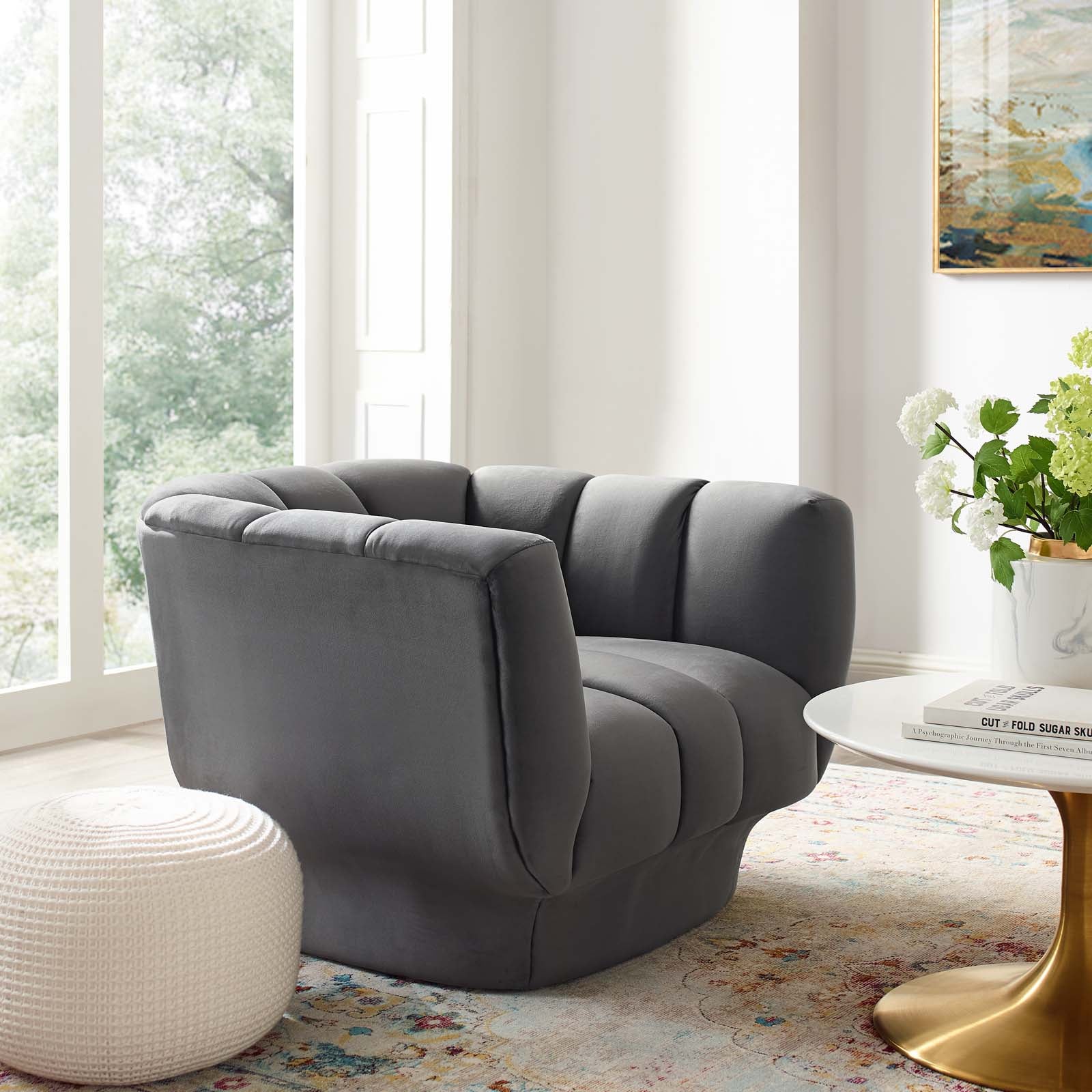 Modway Chairs - Entertain Vertical Channel Tufted Performance Velvet Armchair Gray