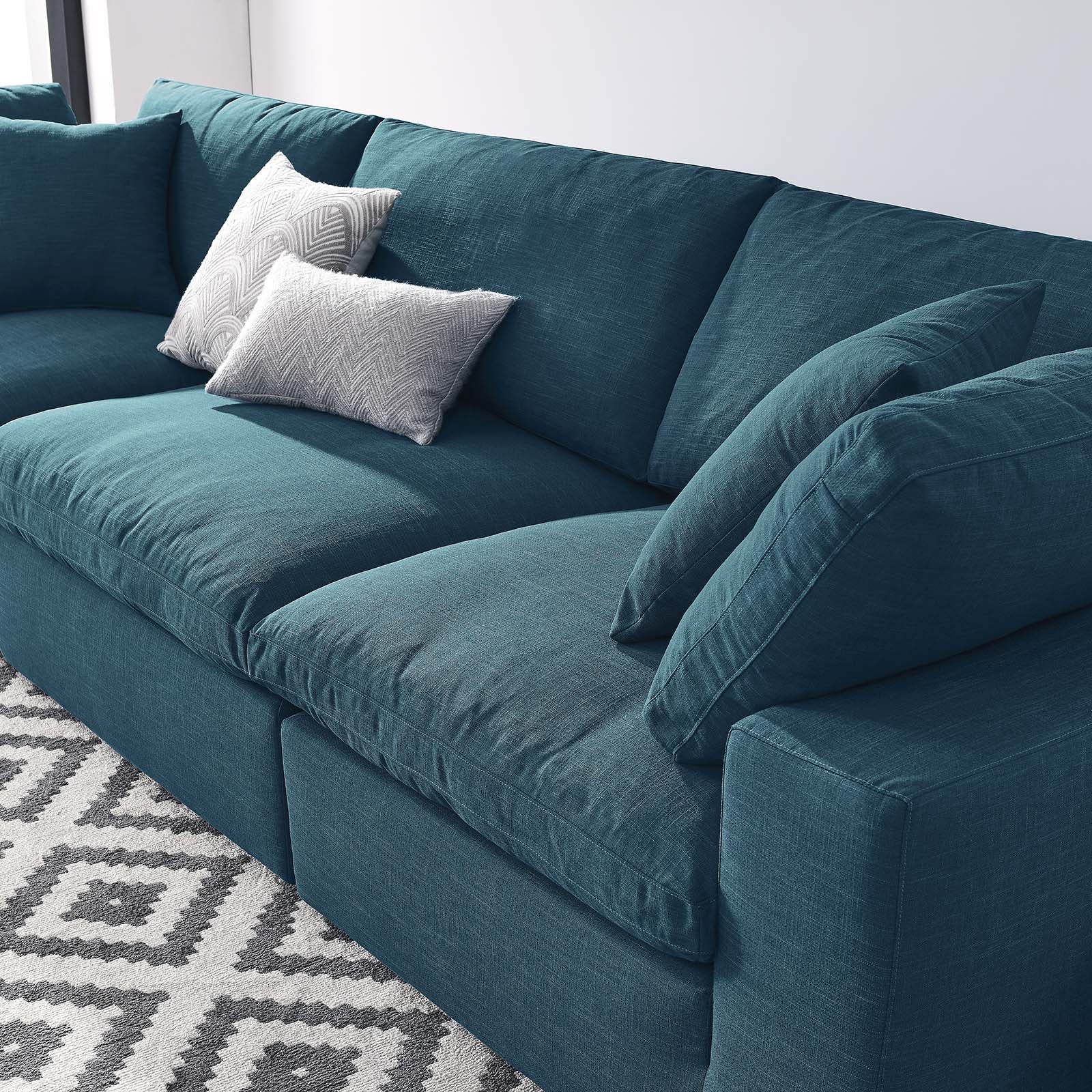Modway Sectional Sofas - Commix Down Filled Overstuffed 3 Piece Sectional Sofa Set Azure
