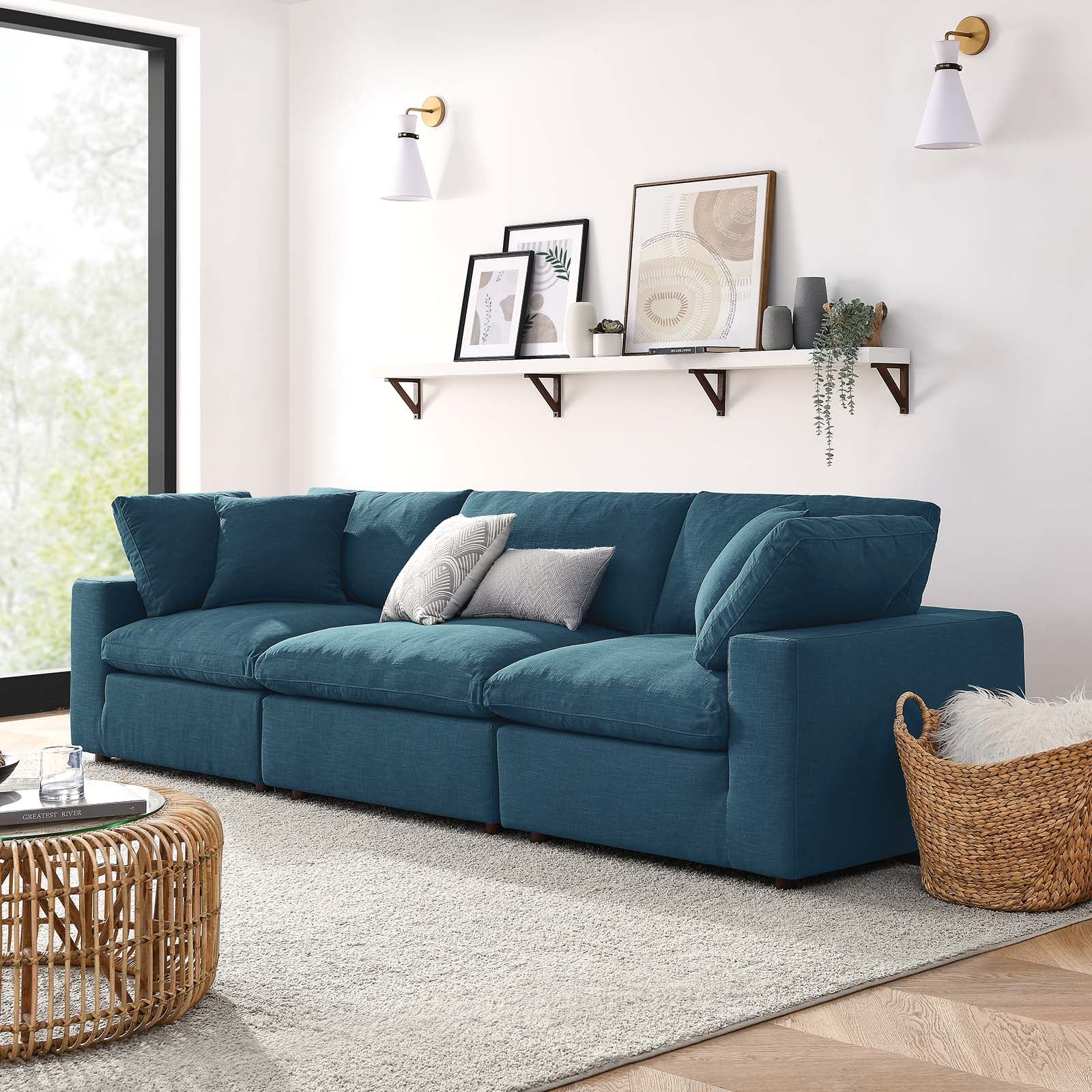 Modway Sectional Sofas - Commix Down Filled Overstuffed 3 Piece Sectional Sofa Set Azure