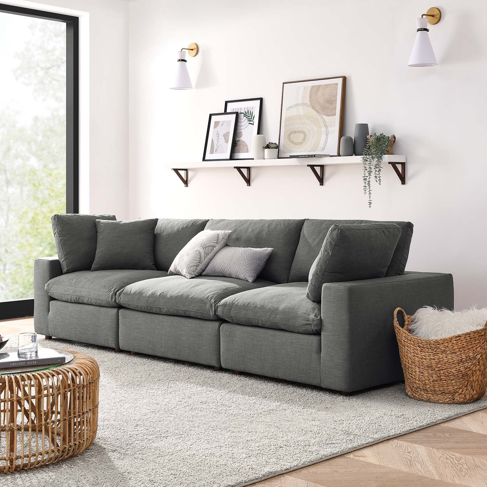Modway Living Room Sets - Commix Down Filled Overstuffed 3 Piece Sectional Sofa Set Gray