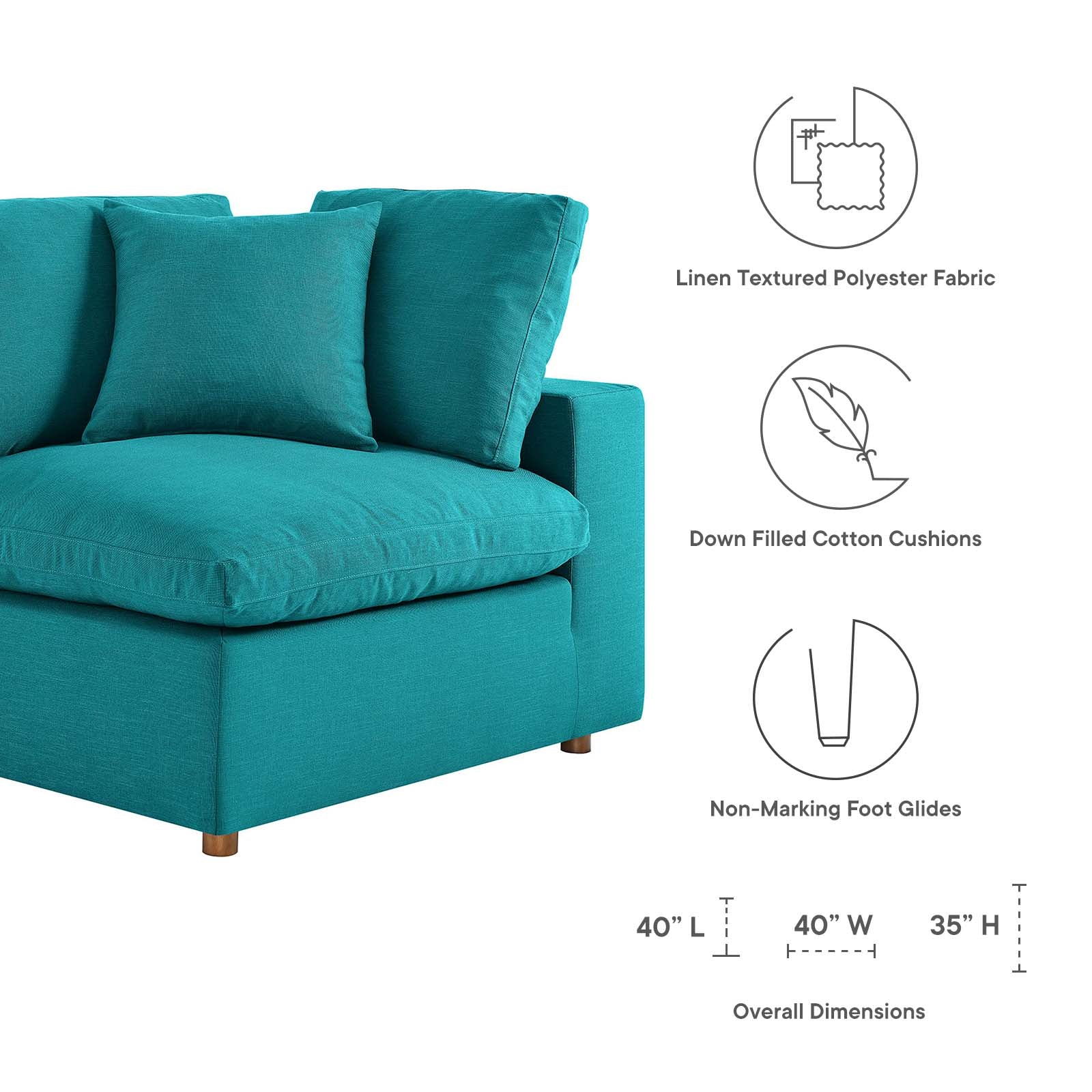 Modway Sectional Sofas - Commix Down Filled Overstuffed 3 Piece Sectional Sofa Set Teal
