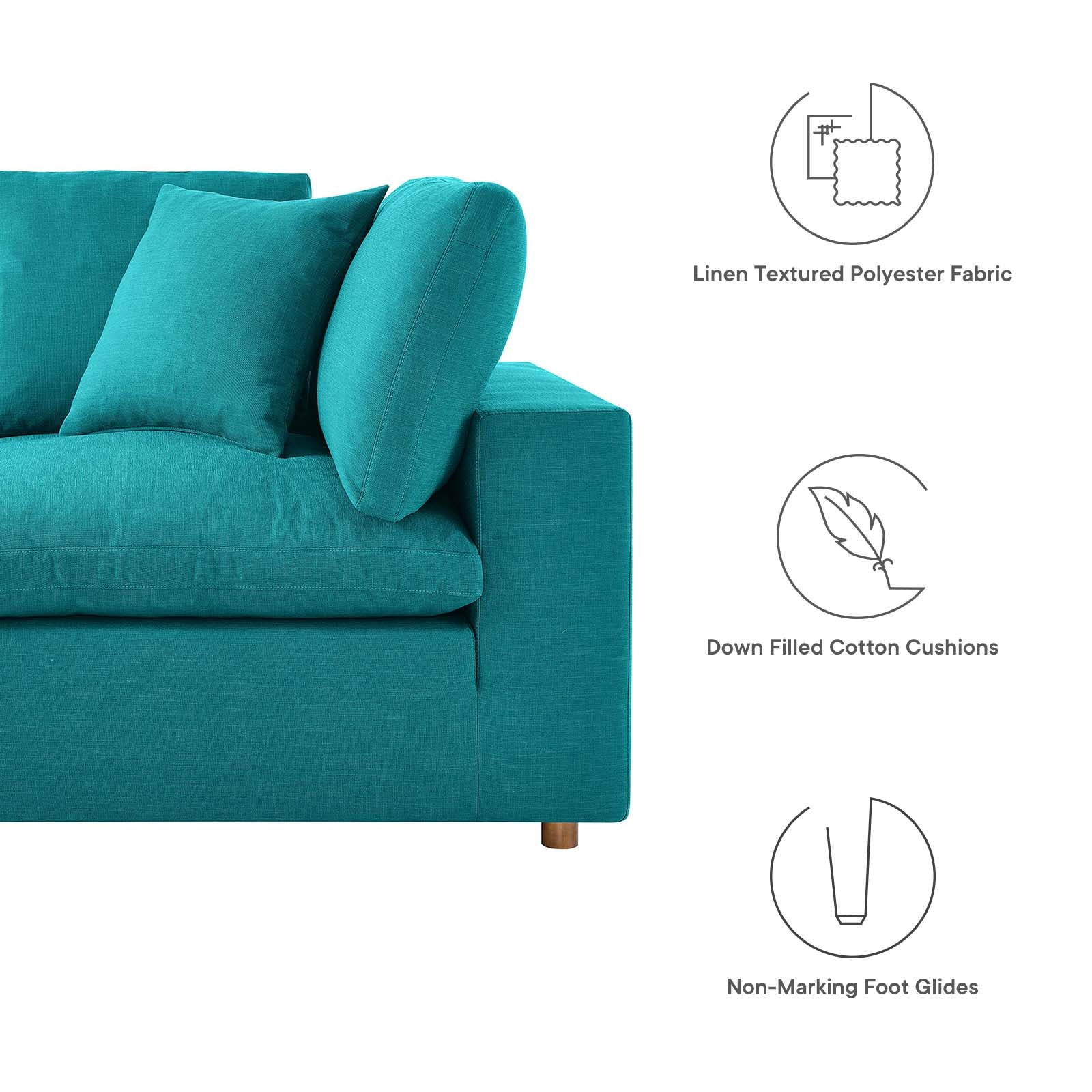 Modway Sectional Sofas - Commix Down Filled Overstuffed 3 Piece Sectional Sofa Set Teal
