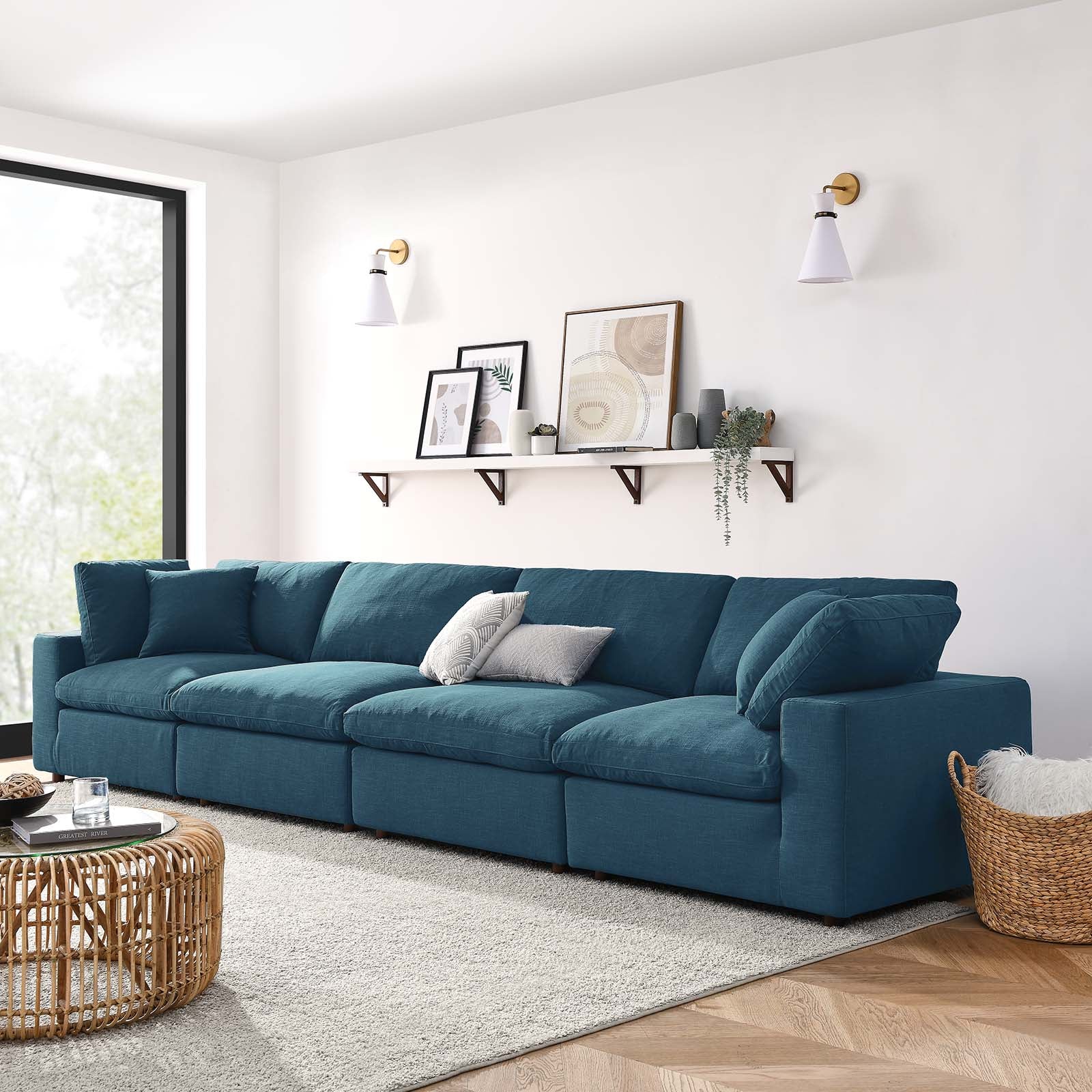 Modway Sectional Sofas - Commix Down Filled Overstuffed 4 Piece Sectional Sofa Set Azure