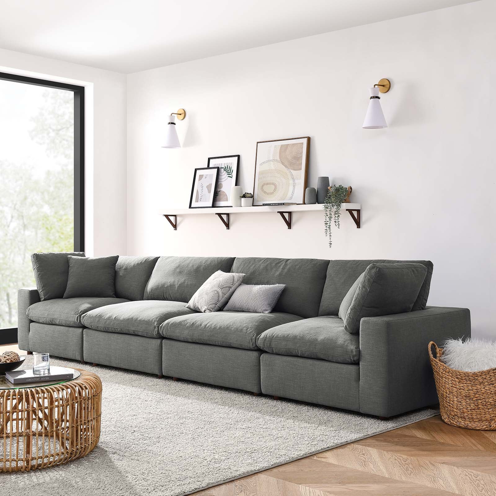Modway Living Room Sets - Commix Down Filled Overstuffed 4 Piece Sectional Sofa Set Gray