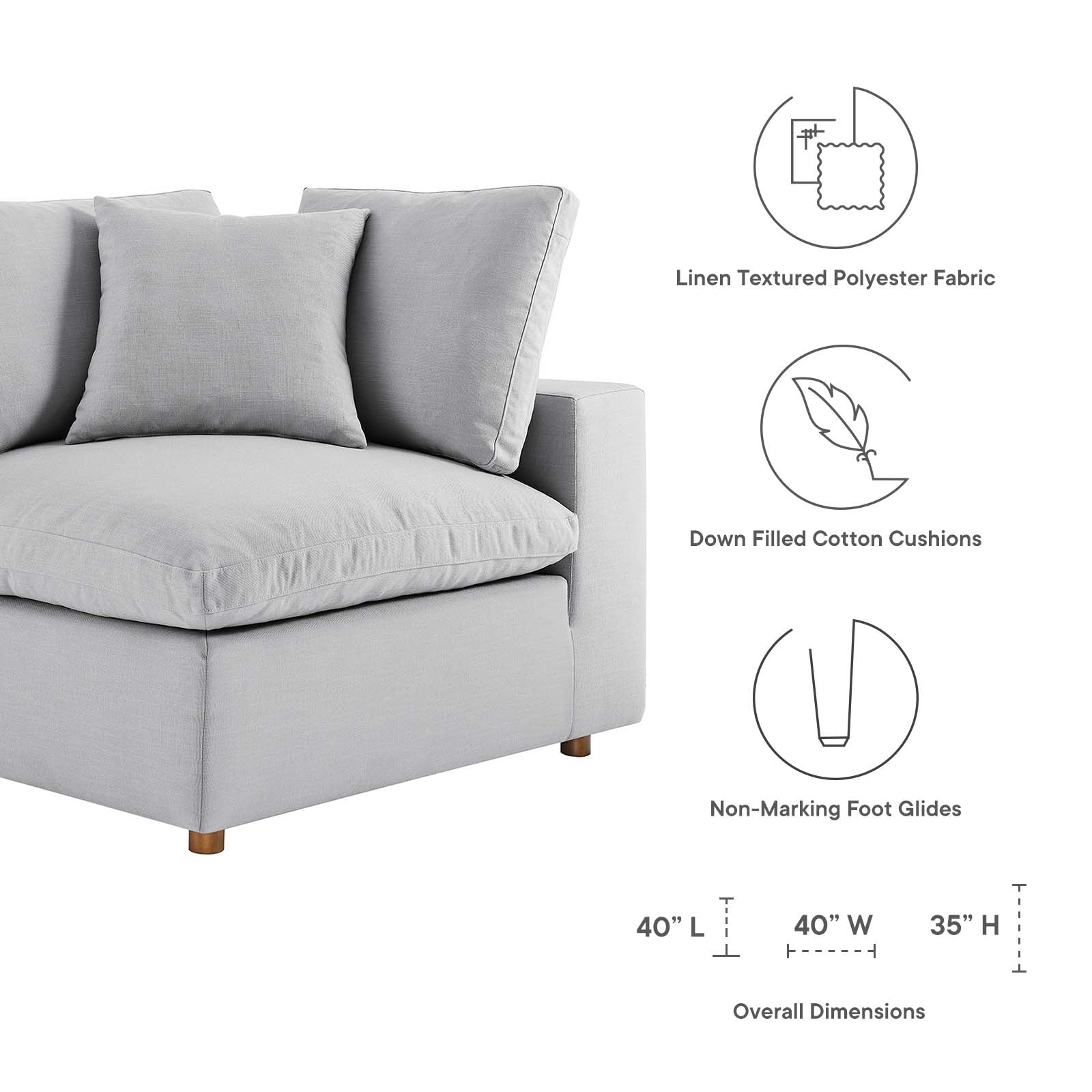 Modway Sectional Sofas - Commix Down Filled Overstuffed 4 Piece Sectional Sofa Set Light Gray