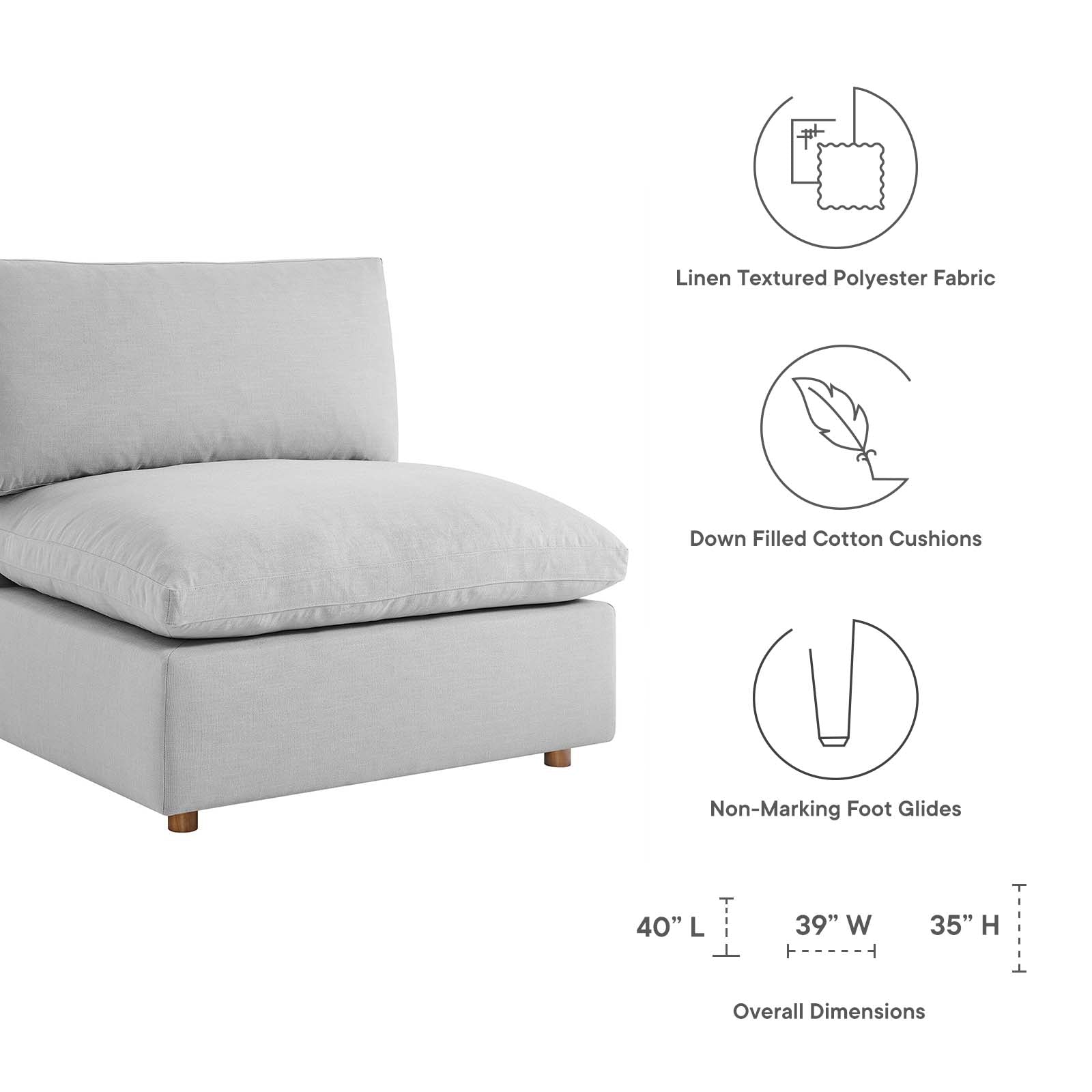 Modway Sectional Sofas - Commix Down Filled Overstuffed 4 Piece Sectional Sofa Set Light Gray