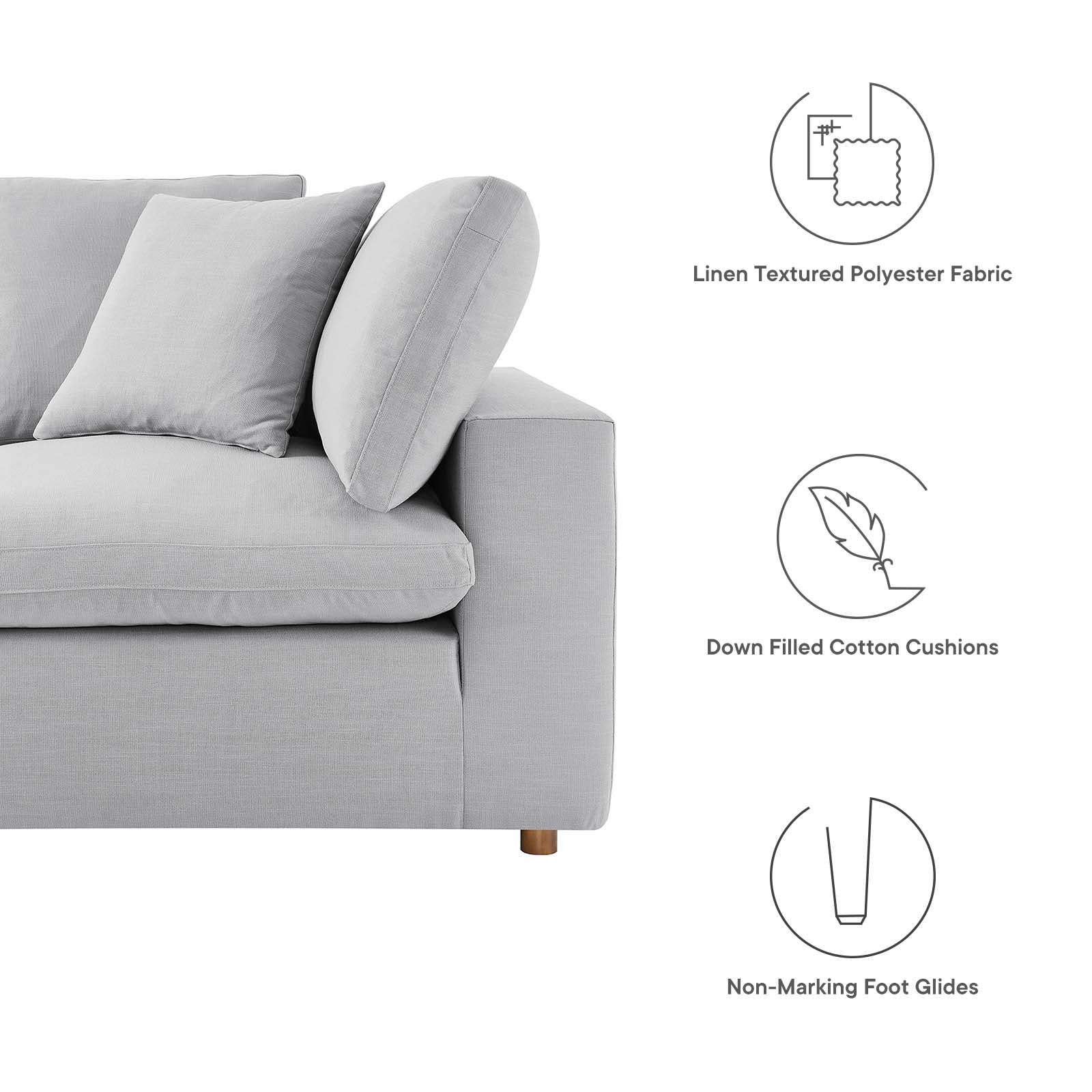 Modway Sectional Sofas - Commix Down Filled Overstuffed 4 Piece Sectional Sofa Set Light Gray