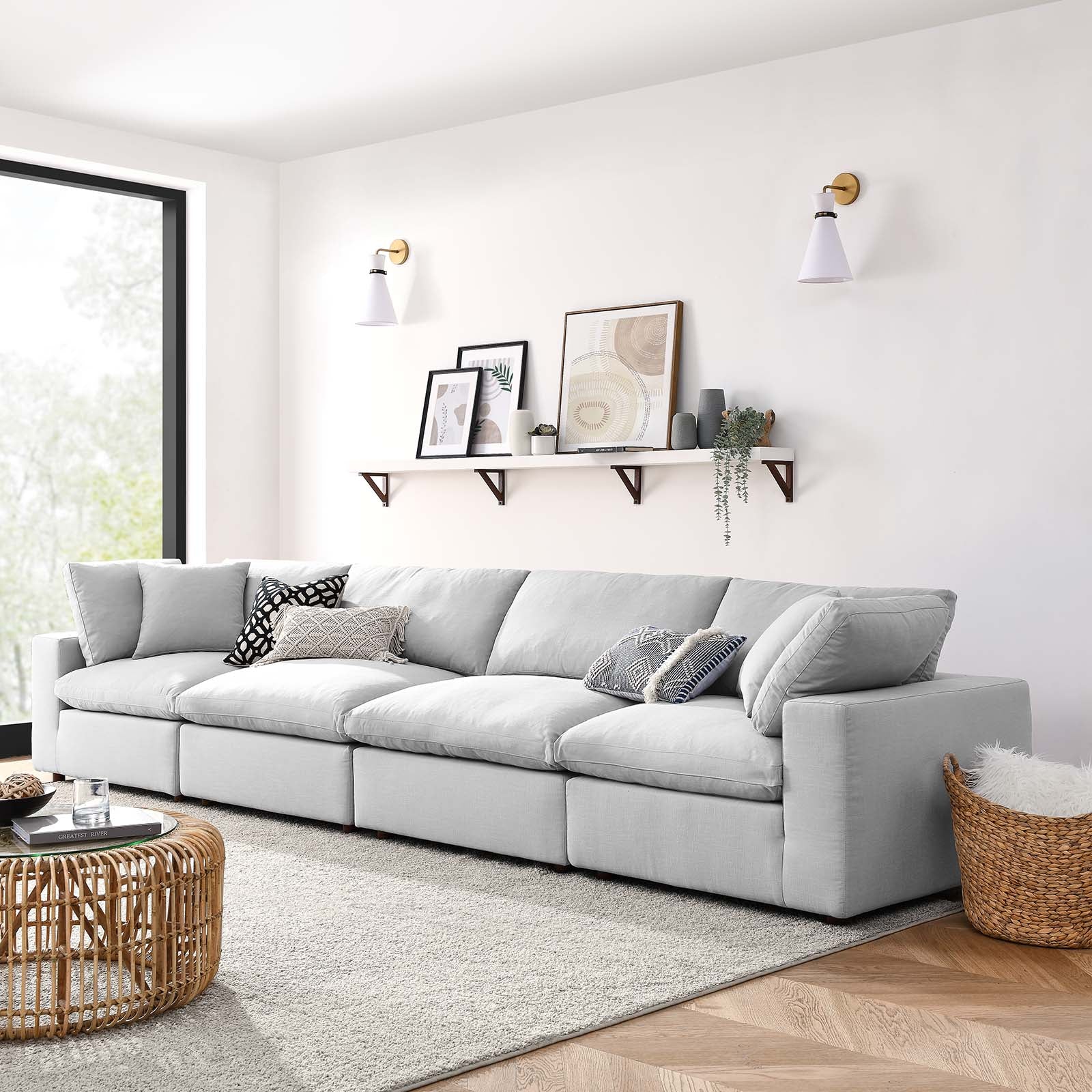 Modway Sectional Sofas - Commix Down Filled Overstuffed 4 Piece Sectional Sofa Set Light Gray