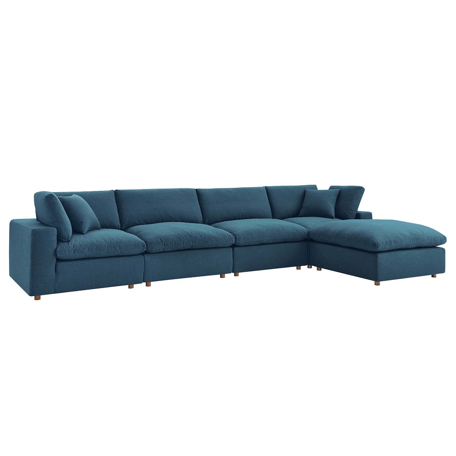 Modway Sectional Sofas - Commix 157" Down Filled 5 Piece Sectional Sofa Set Azure