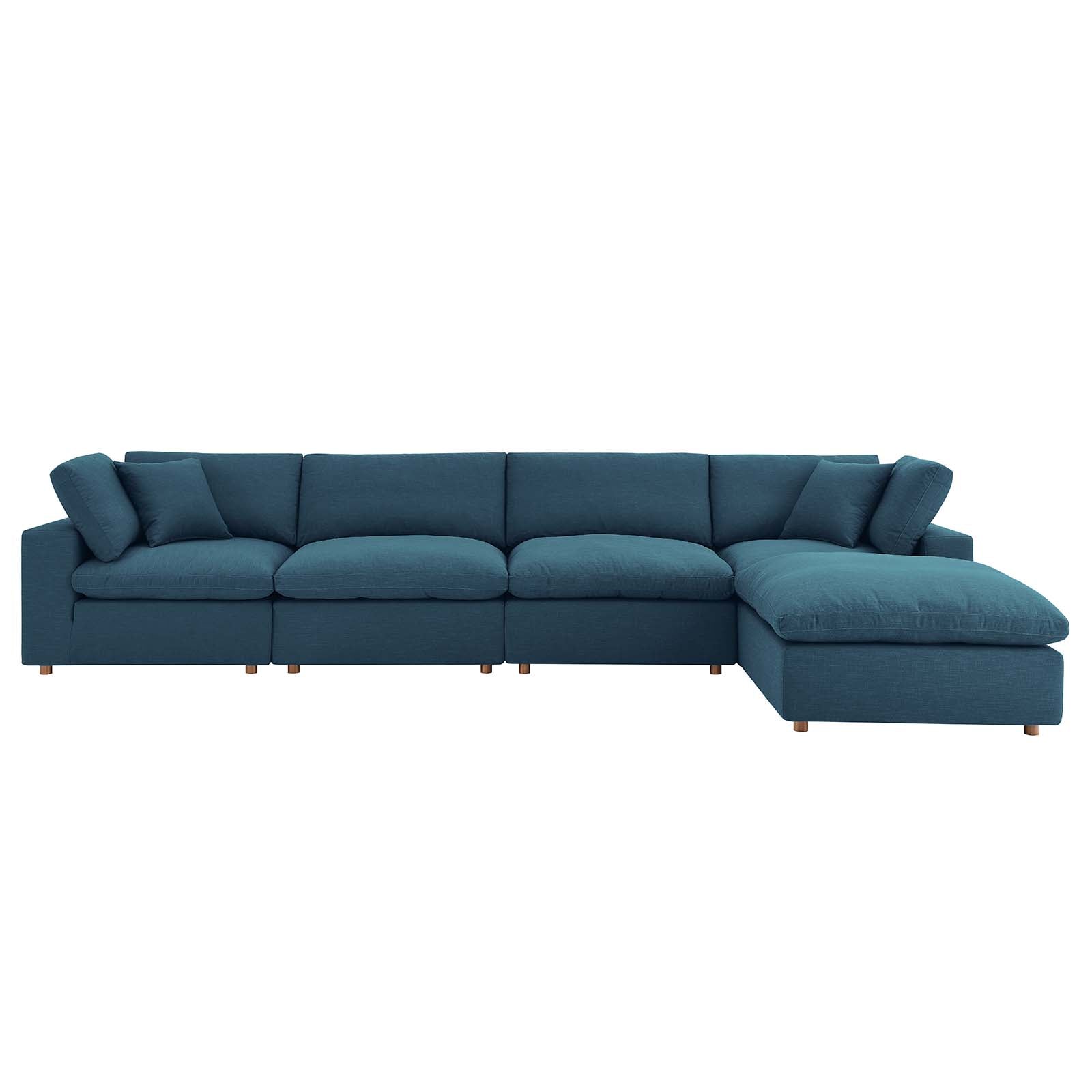 Modway Sectional Sofas - Commix 157" Down Filled 5 Piece Sectional Sofa Set Azure