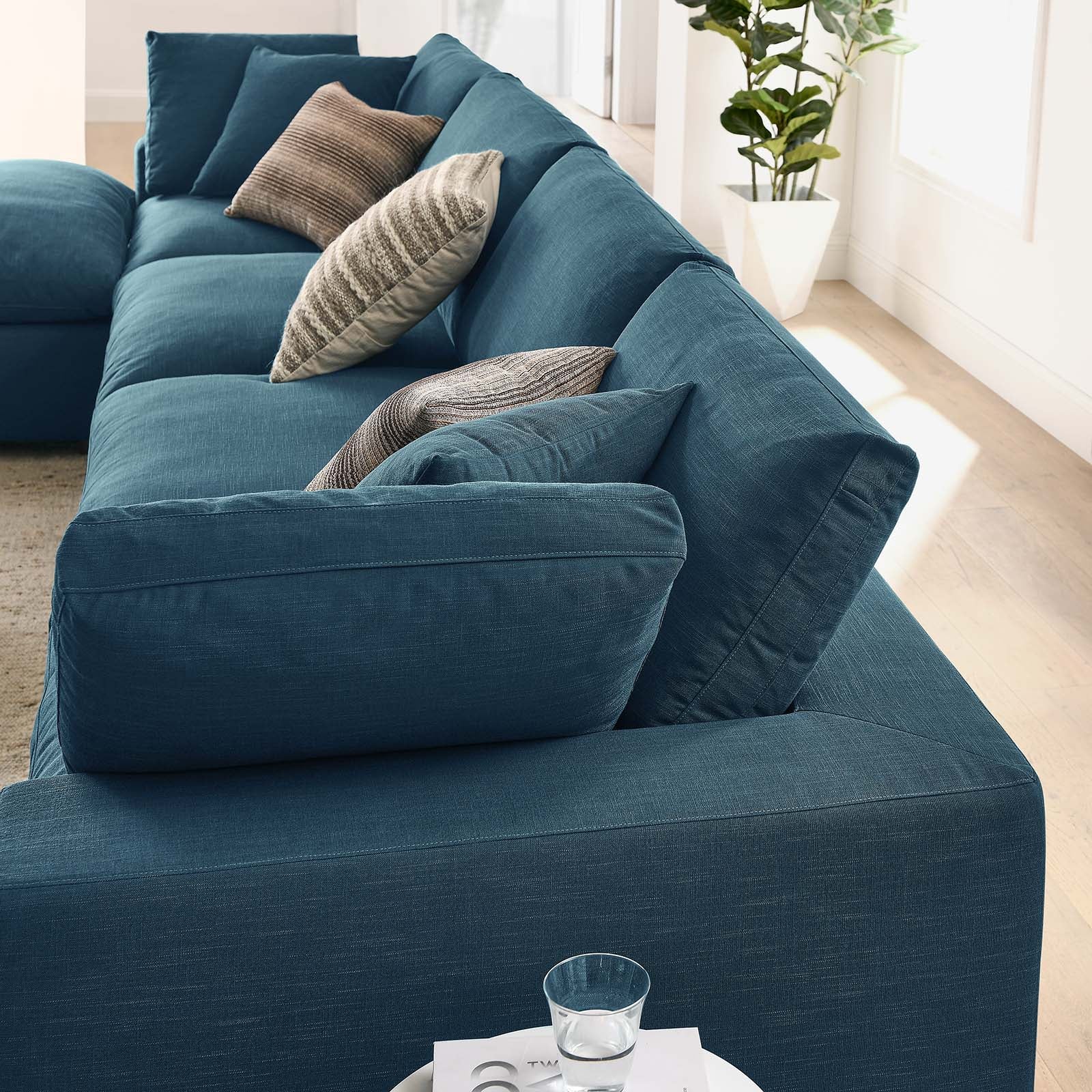 Modway Sectional Sofas - Commix 157" Down Filled 5 Piece Sectional Sofa Set Azure