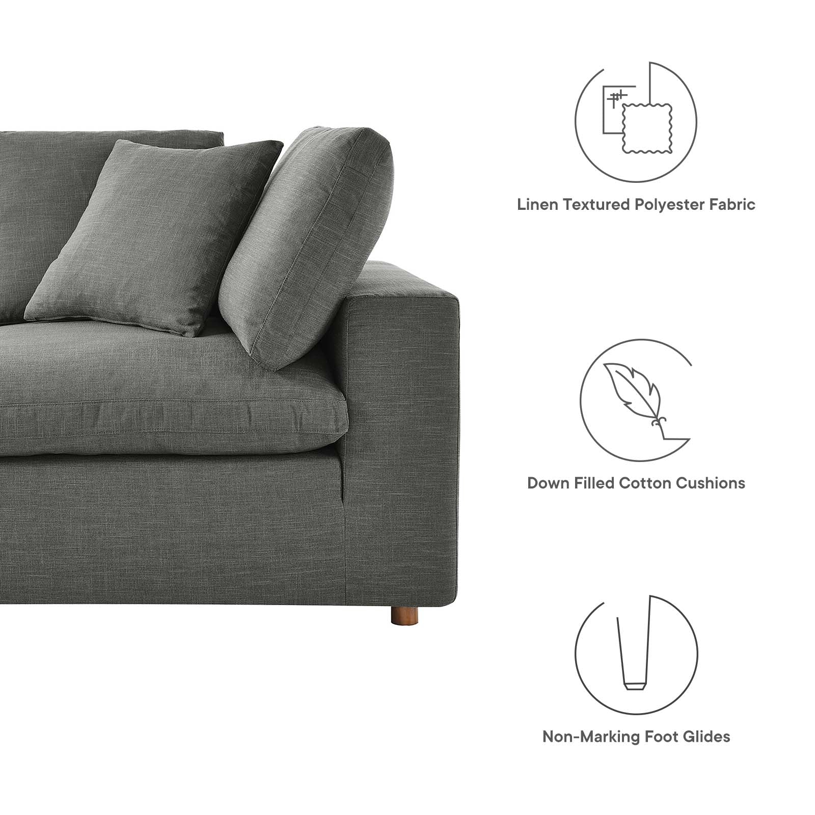 Modway Living Room Sets - Commix Down Filled Overstuffed 5 Piece 35" H Sectional Sofa Set Gray