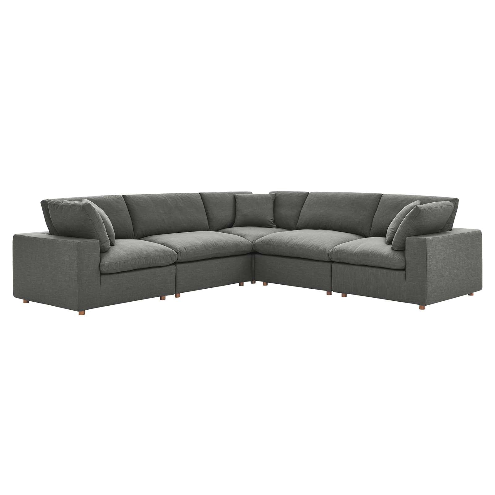 Modway Living Room Sets - Commix Down Filled Overstuffed 5 Piece 118" W Sectional Sofa Set Gray
