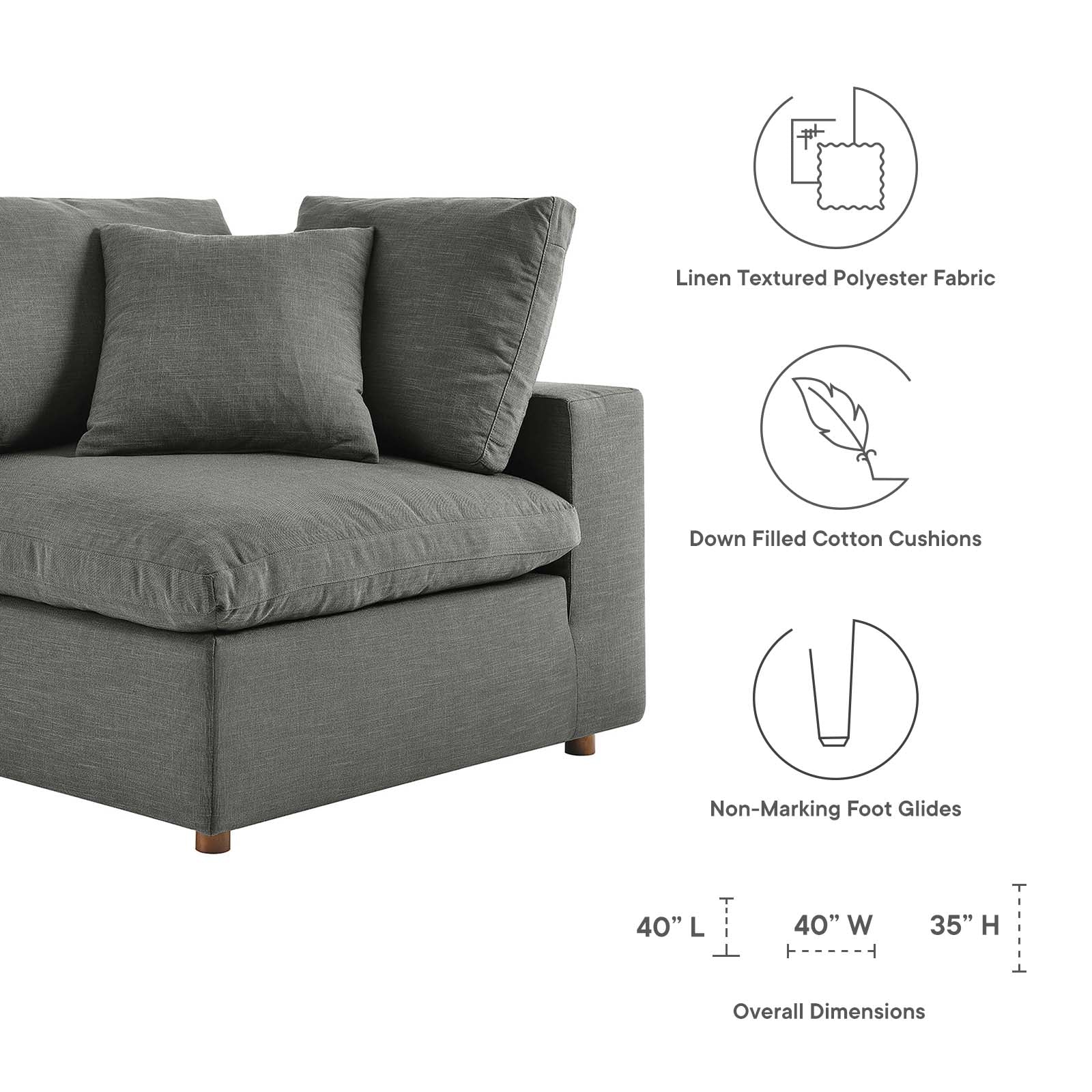 Modway Living Room Sets - Commix Down Filled Overstuffed 5 Piece 118" W Sectional Sofa Set Gray