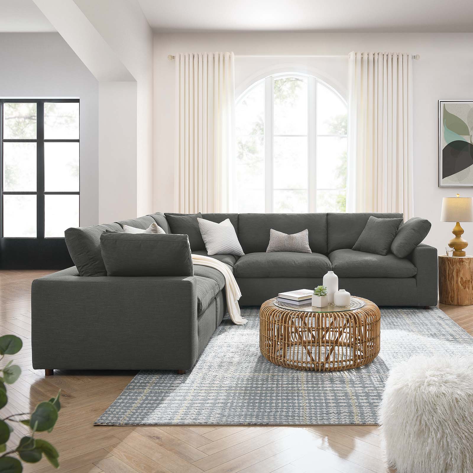 Modway Living Room Sets - Commix Down Filled Overstuffed 5 Piece 118" W Sectional Sofa Set Gray