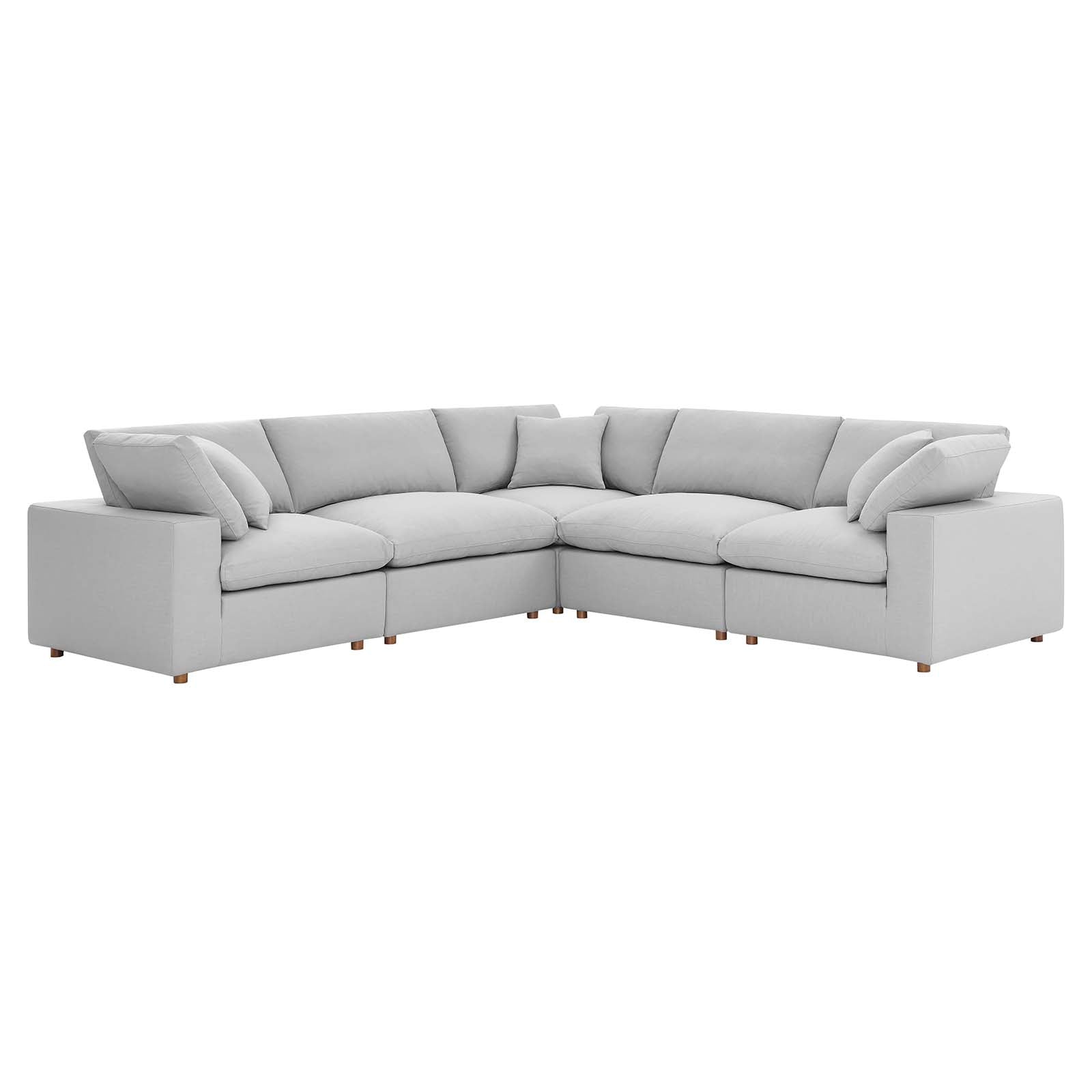 Modway Sectional Sofas - Commix Down Filled Overstuffed 5 Piece 5-Piece Sectional Sofa Light Gray