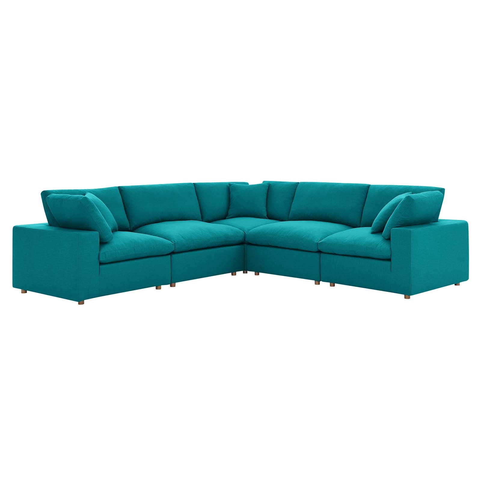 Modway Sectional Sofas - Commix Down Filled Overstuffed 5 Pcs Sectional Sofa Set Teal