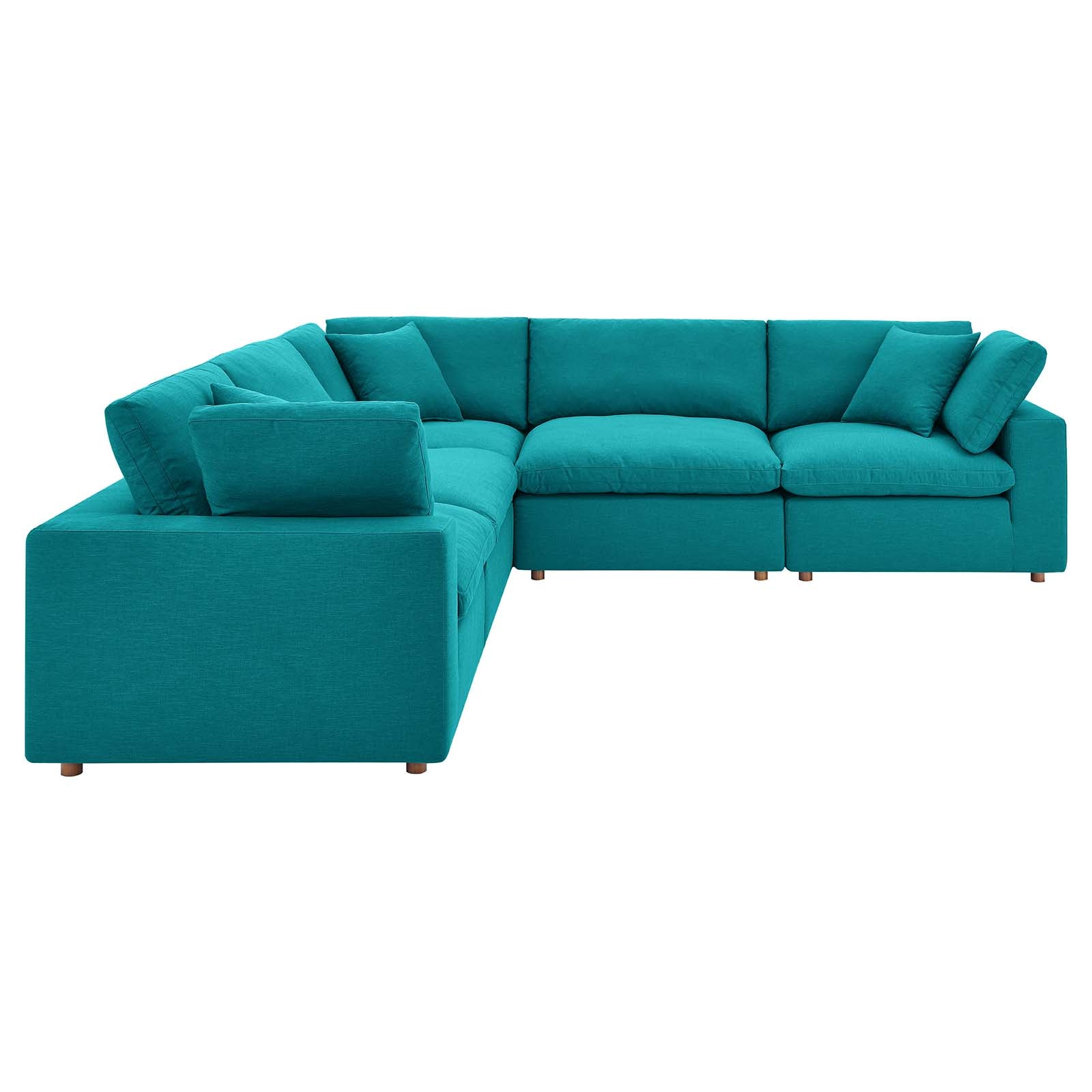 Modway Sectional Sofas - Commix Down Filled Overstuffed 5 Pcs Sectional Sofa Set Teal