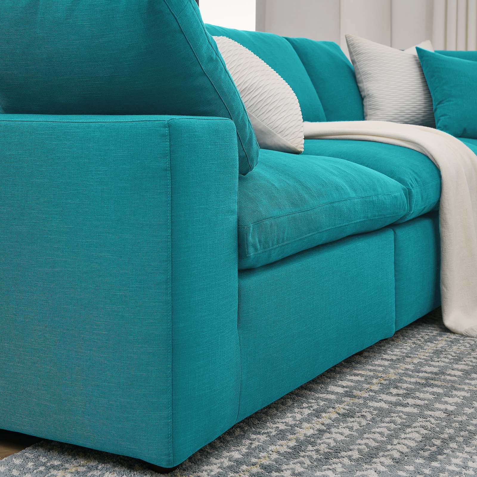 Modway Sectional Sofas - Commix Down Filled Overstuffed 5 Pcs Sectional Sofa Set Teal