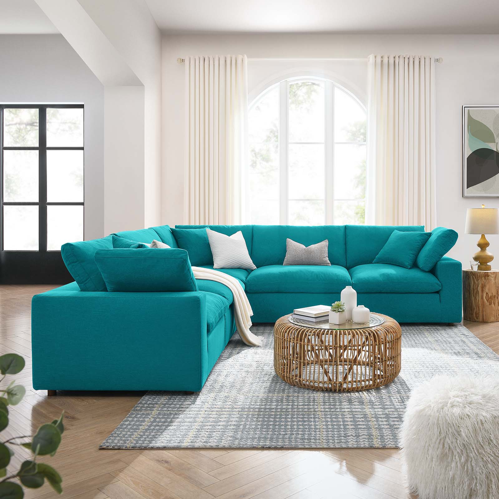 Modway Sectional Sofas - Commix Down Filled Overstuffed 5 Pcs Sectional Sofa Set Teal
