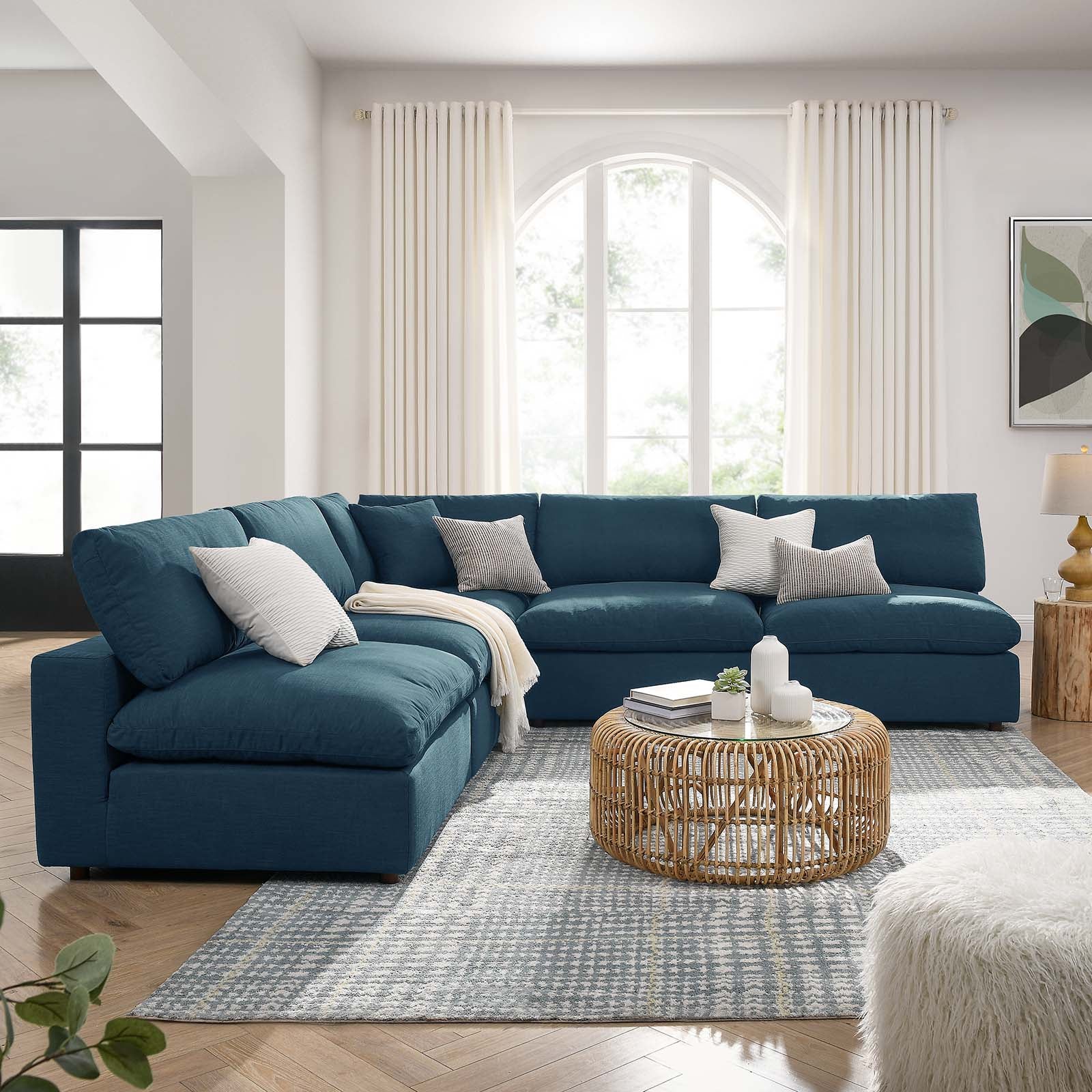 Modway Sectional Sofas - Commix Down Filled Overstuffed 5 Piece Sectional Sofa Set Azure