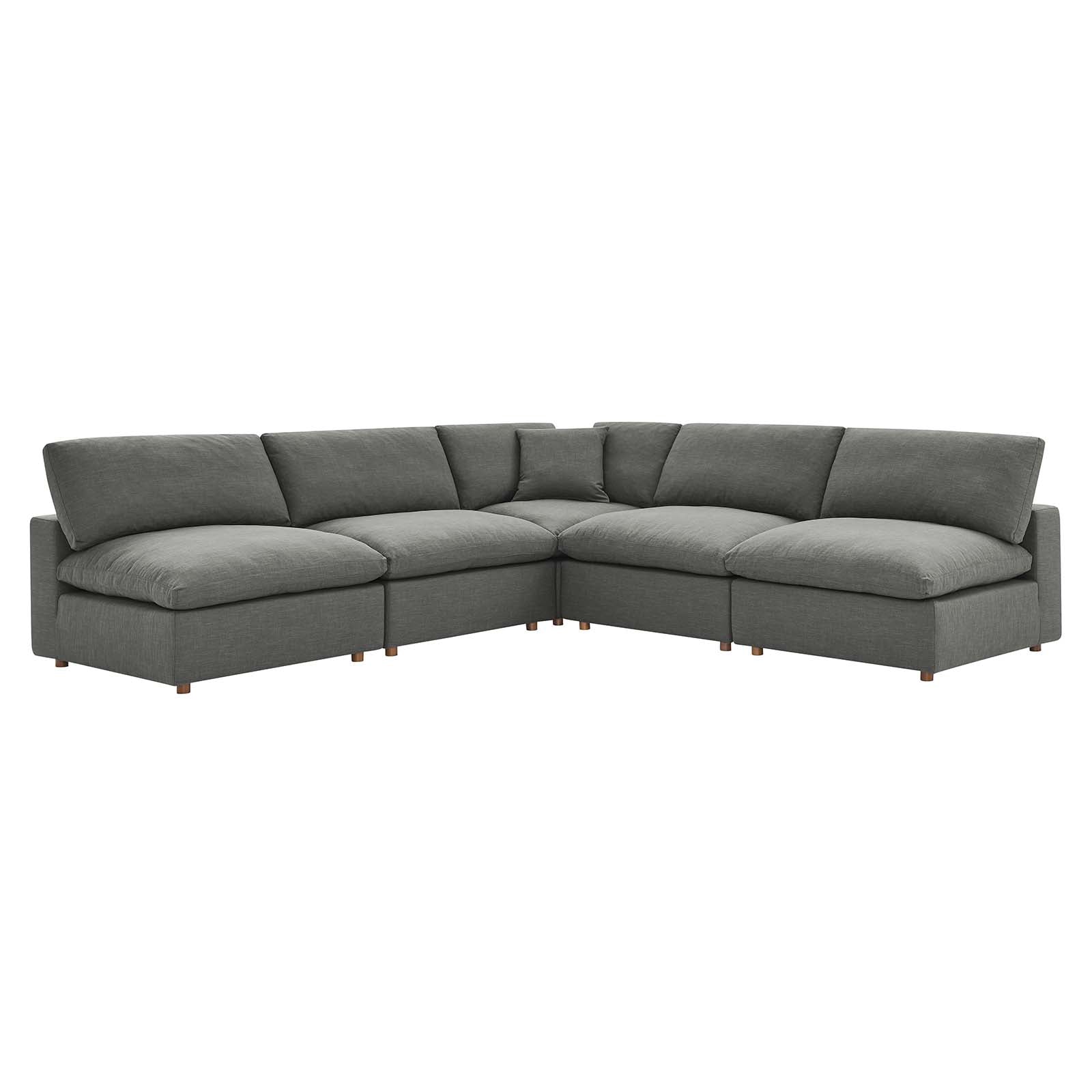 Modway Living Room Sets - Commix Down Filled Overstuffed 5 Piece Sectional Sofa Set Gray