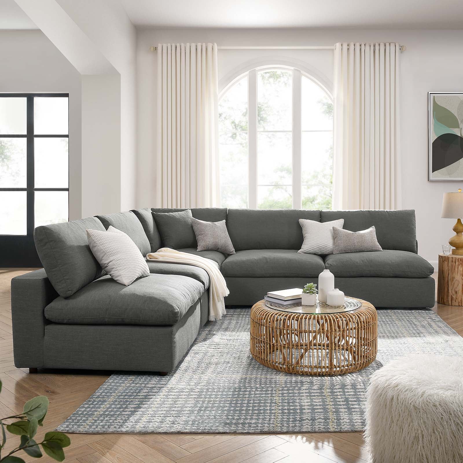 Modway Living Room Sets - Commix Down Filled Overstuffed 5 Piece Sectional Sofa Set Gray