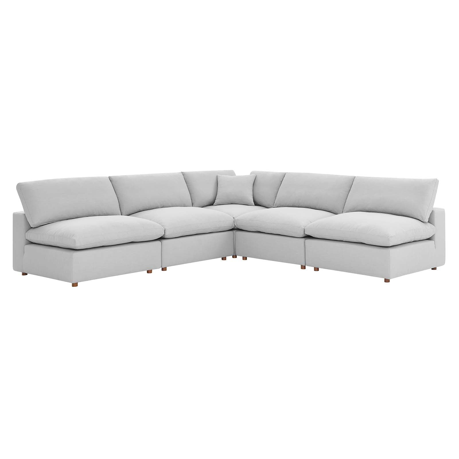Modway Sectional Sofas - Commix Down Filled Overstuffed 5-Piece Armless Sectional Sofa Light Gray