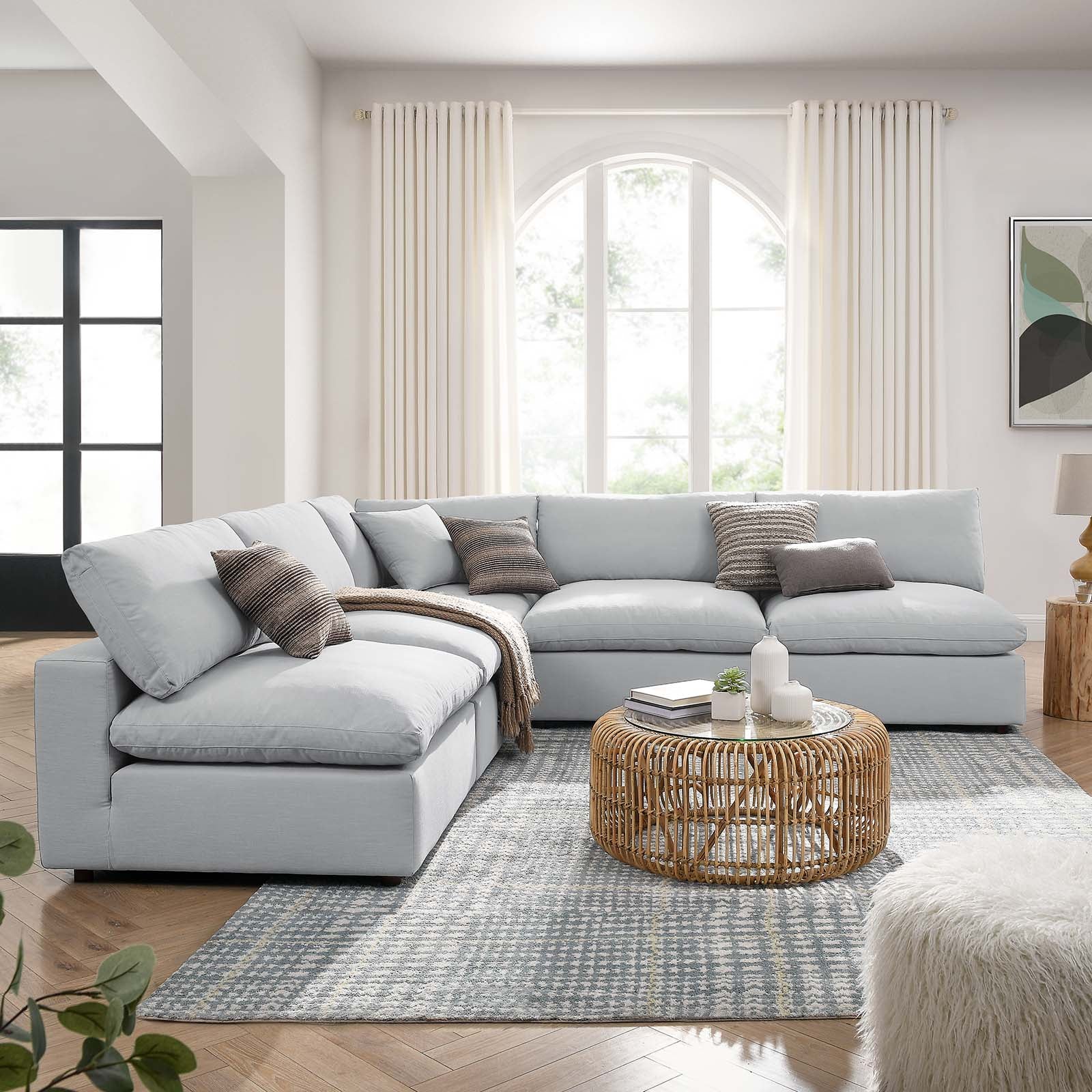 Modway Sectional Sofas - Commix Down Filled Overstuffed 5-Piece Armless Sectional Sofa Light Gray