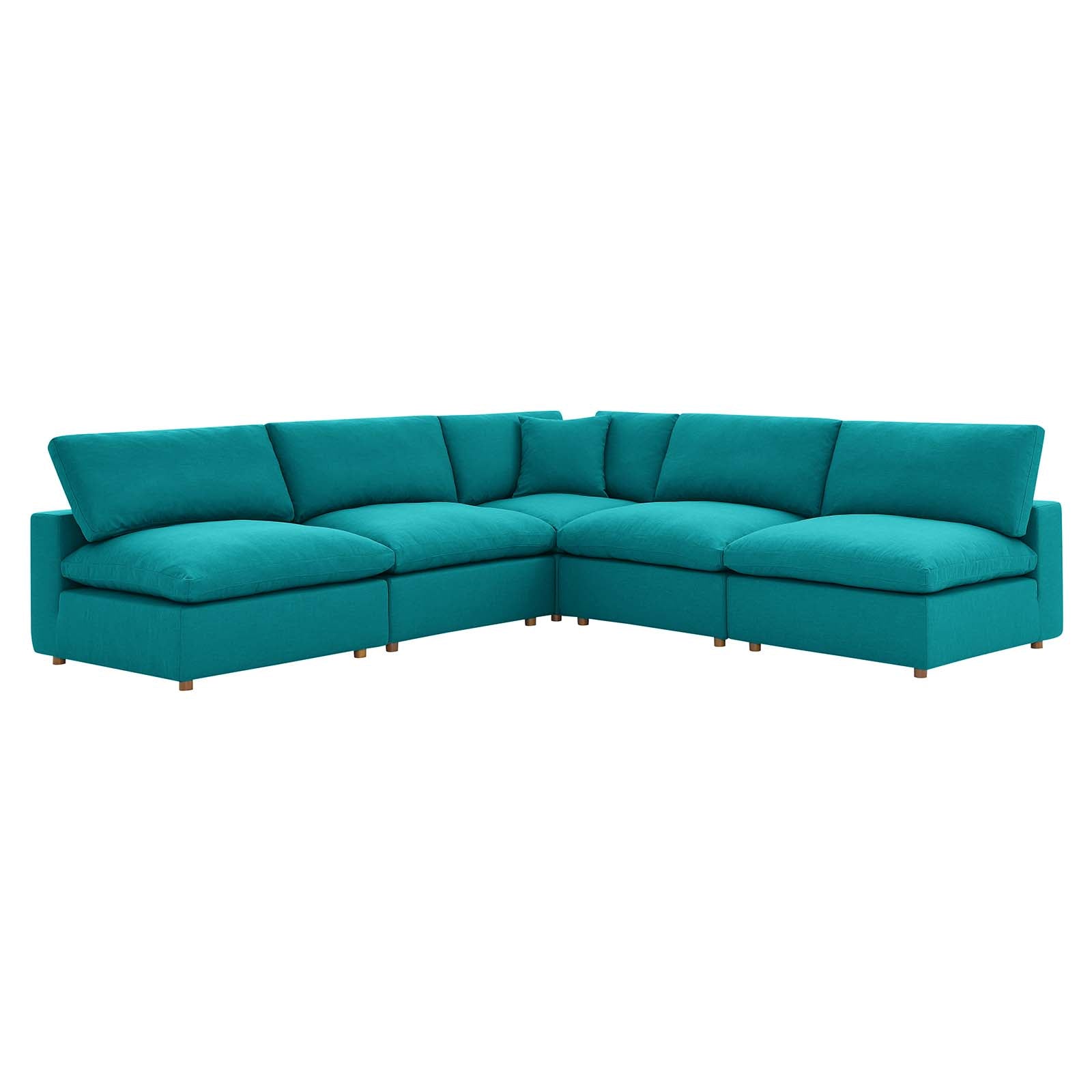 Modway Sectional Sofas - Commix Down Filled Overstuffed 5 Piece Sectional Sofa Set Teal