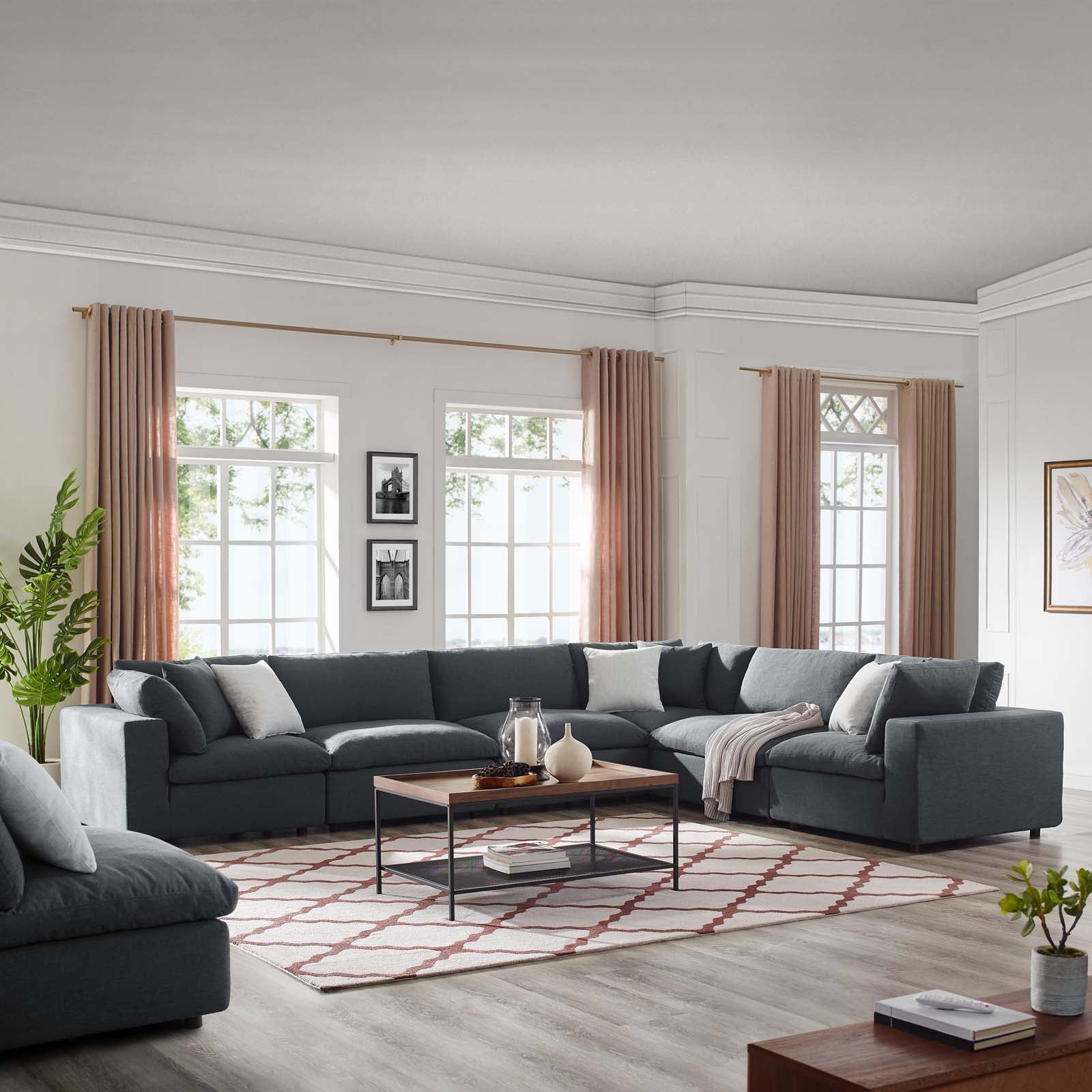 Modway Living Room Sets - Commix Down Filled Overstuffed 6 Piece 119" W Sectional Sofa Set Gray