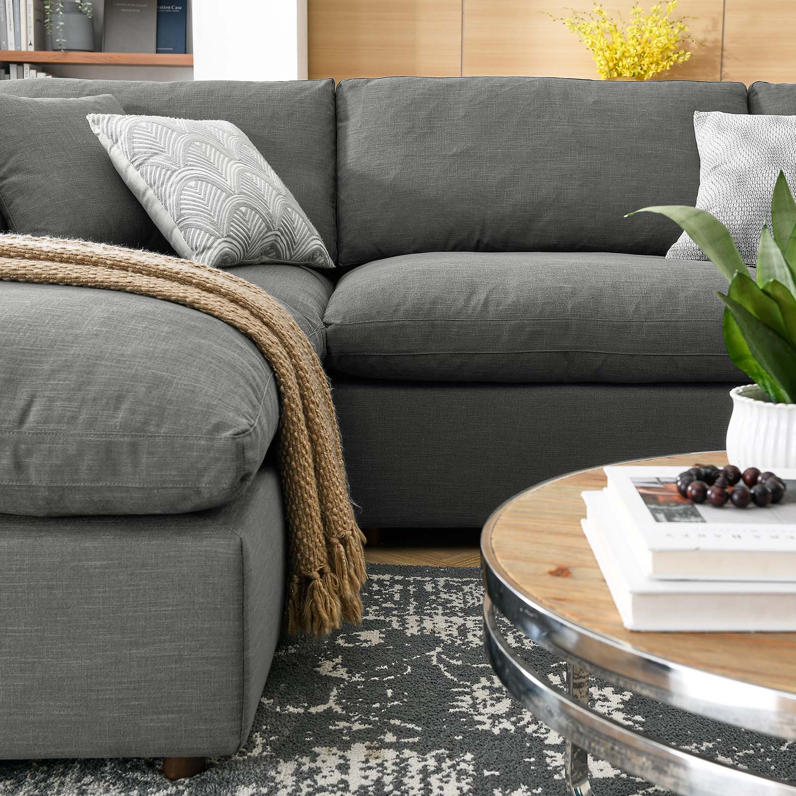 Modway Living Room Sets - Commix Down Filled Overstuffed 6 Piece Sectional Sofa Set Gray