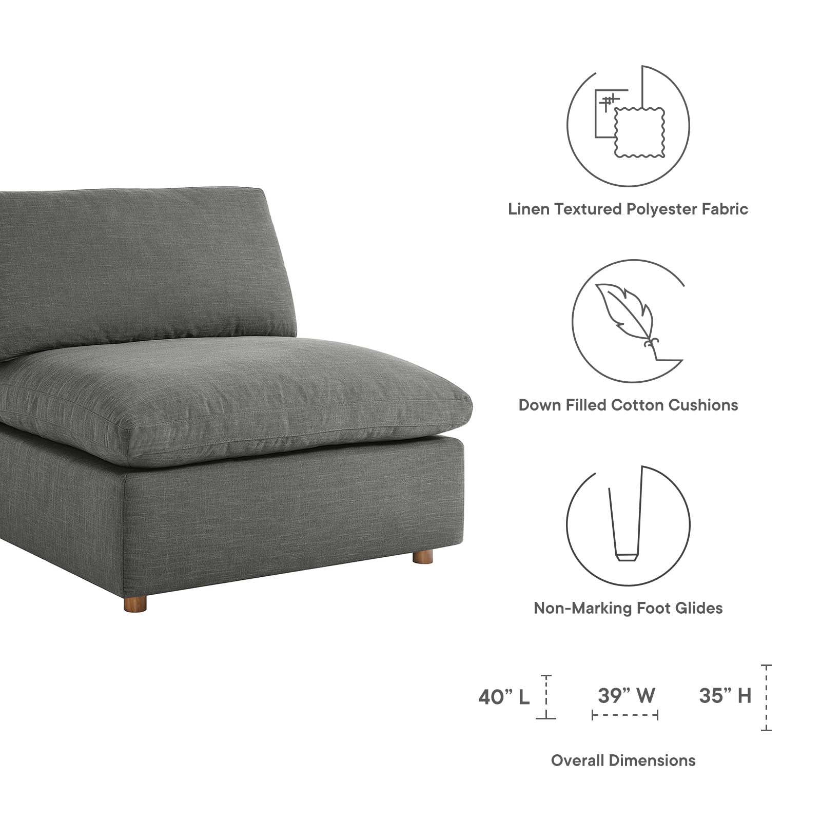 Modway Living Room Sets - Commix Down Filled Overstuffed 6 Piece Sectional Sofa Set Gray