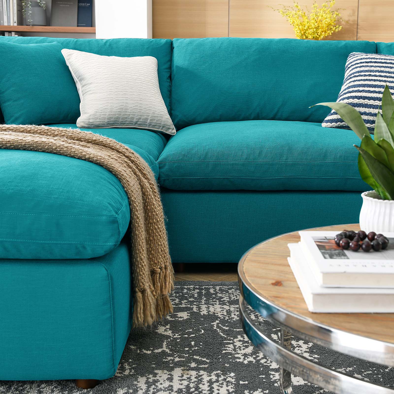 Modway Sectional Sofas - Commix Down Filled Overstuffed 6 Piece Sectional Sofa Set Teal