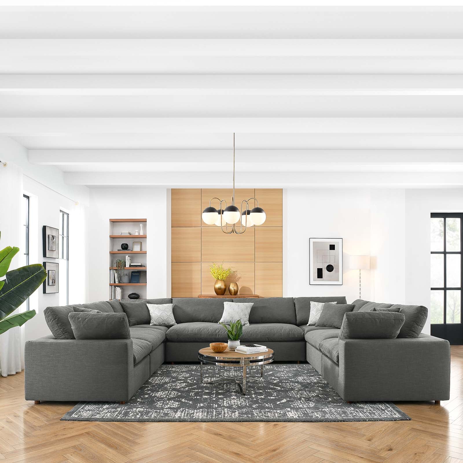Modway Living Room Sets - Commix Down Filled Overstuffed 8 Piece Sectional Sofa Set Gray