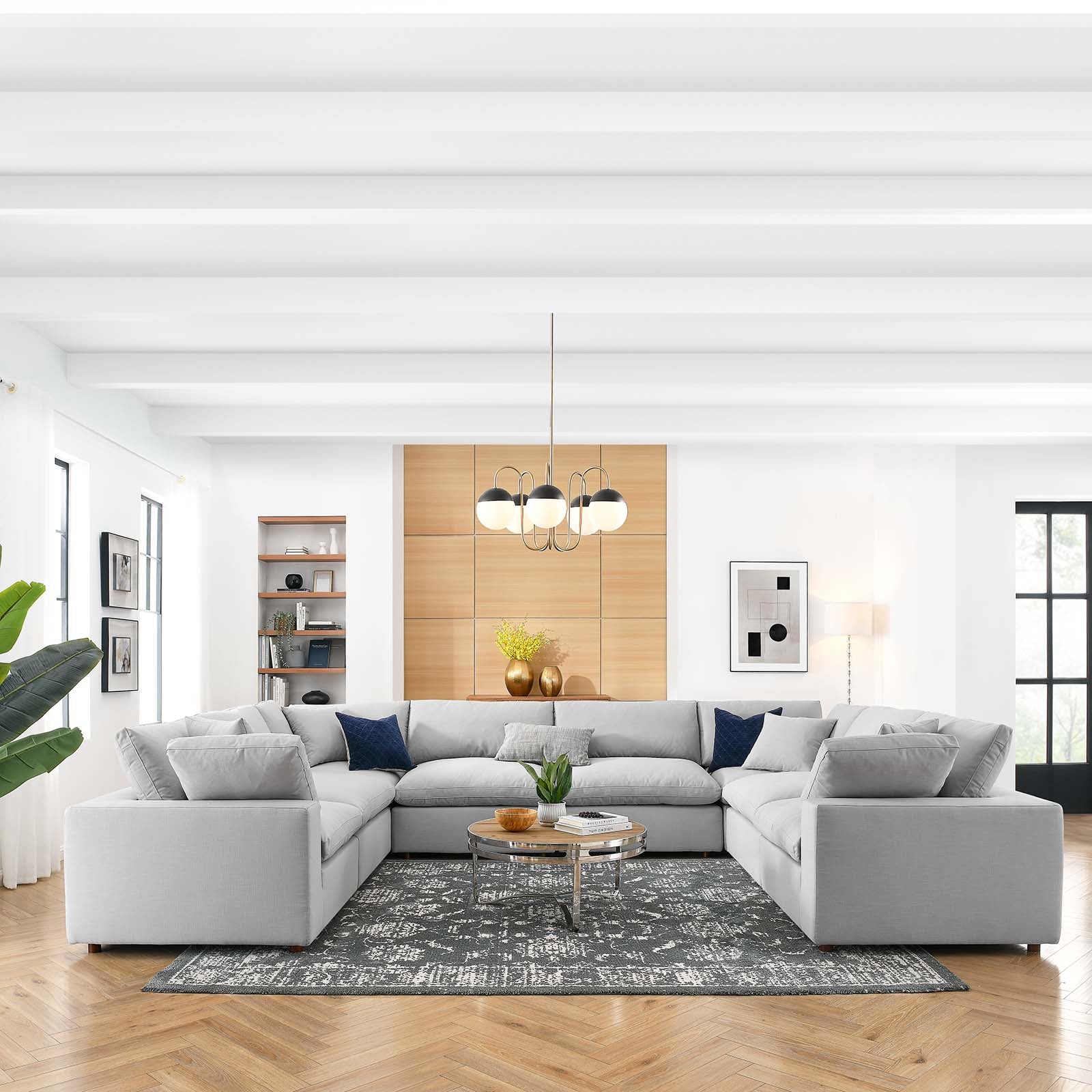 Modway Sectional Sofas - Commix Down Filled Overstuffed 8-Piece Sectional Sofa Light Gray