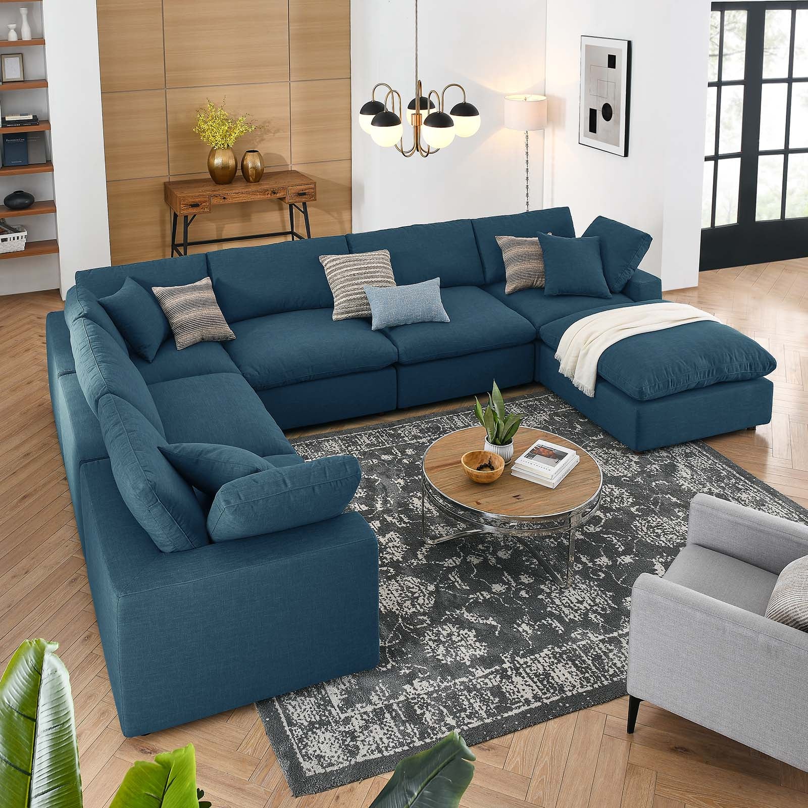 Modway Sectional Sofas - Commix Down Filled Overstuffed 7 Piece Sectional Sofa Set Azure