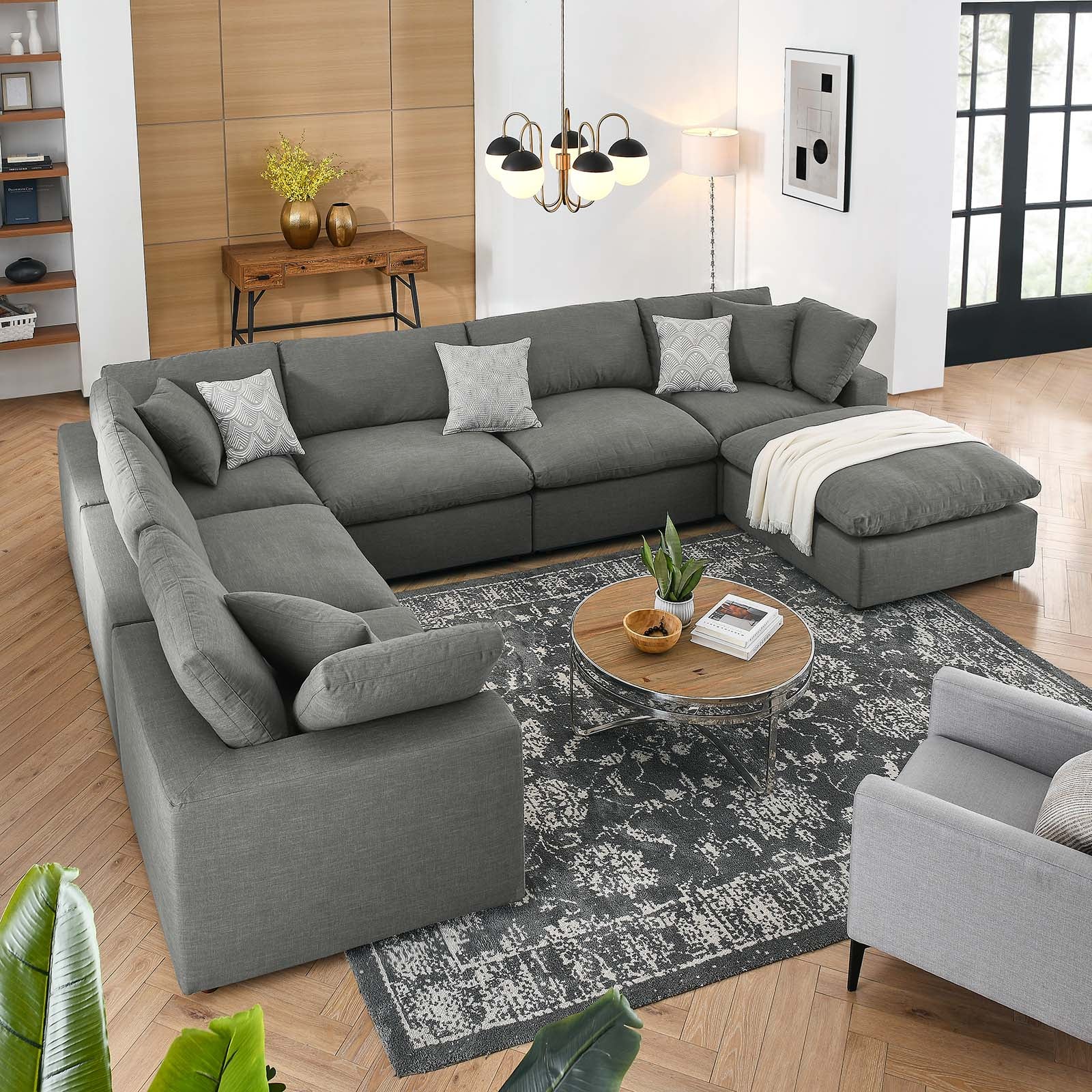 Modway Living Room Sets - Commix Down Filled Overstuffed 7 Piece Sectional Sofa Set Gray