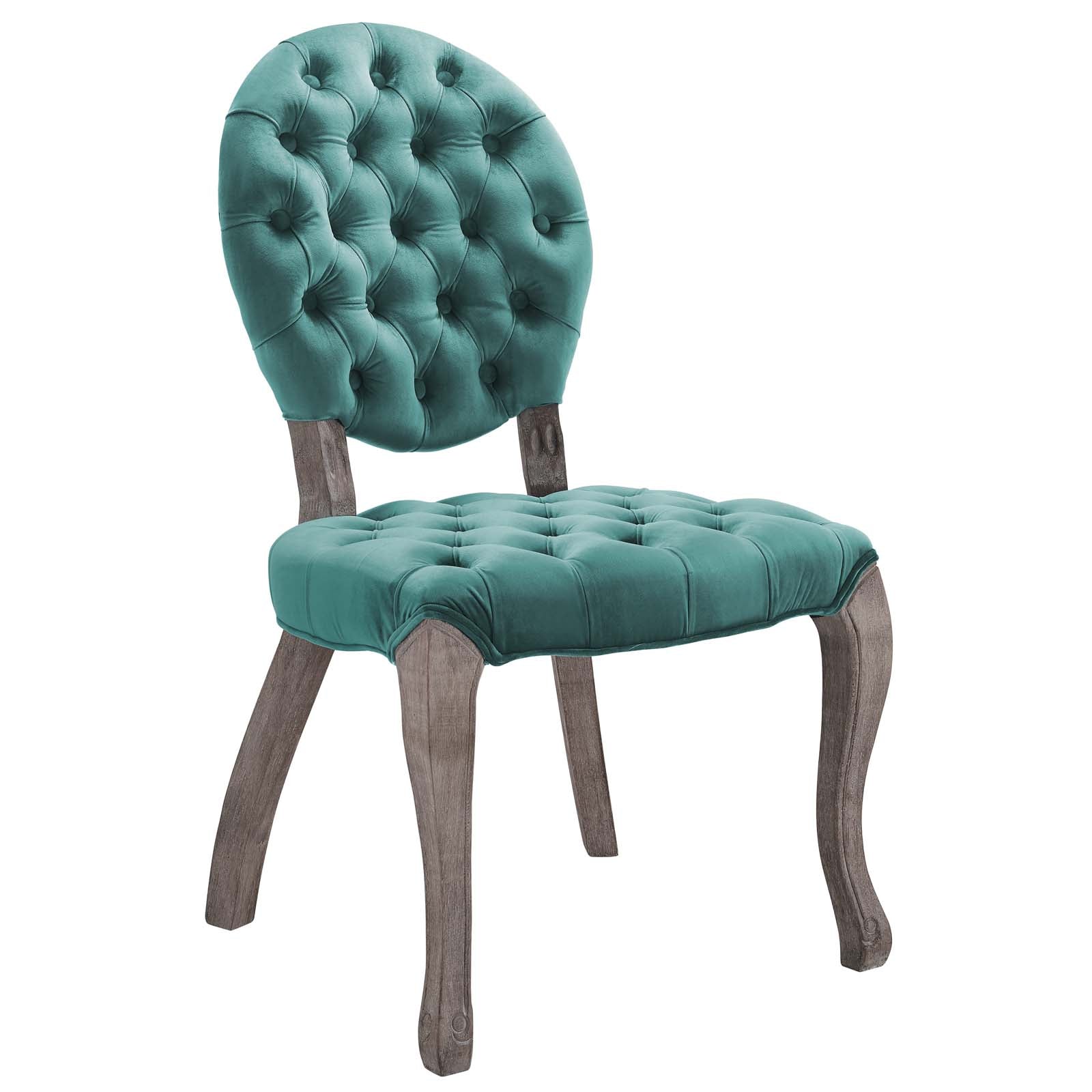 Modway Dining Chairs - Exhibit French Vintage Dining Performance Velvet Side Chair Teal