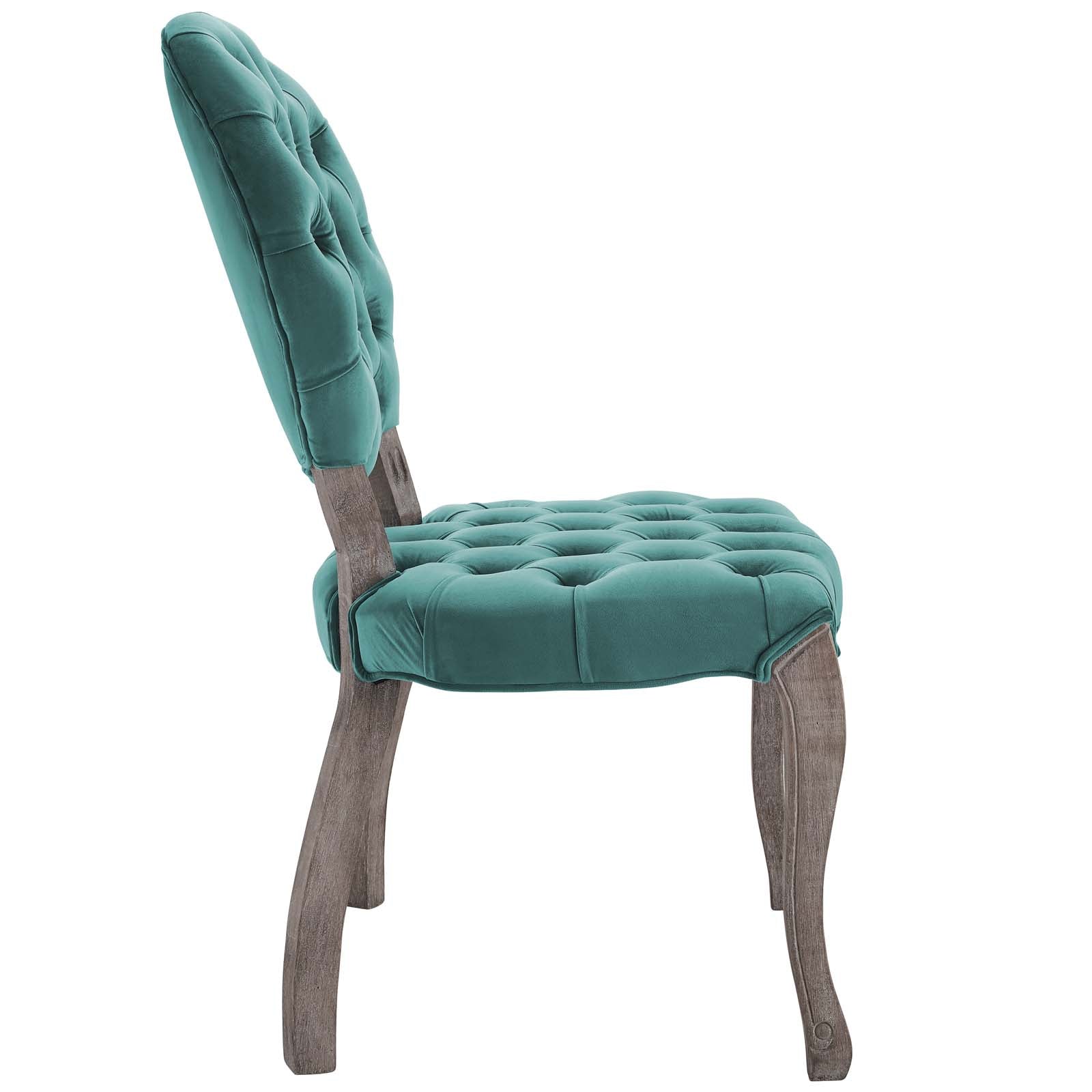 Modway Dining Chairs - Exhibit French Vintage Dining Performance Velvet Side Chair Teal