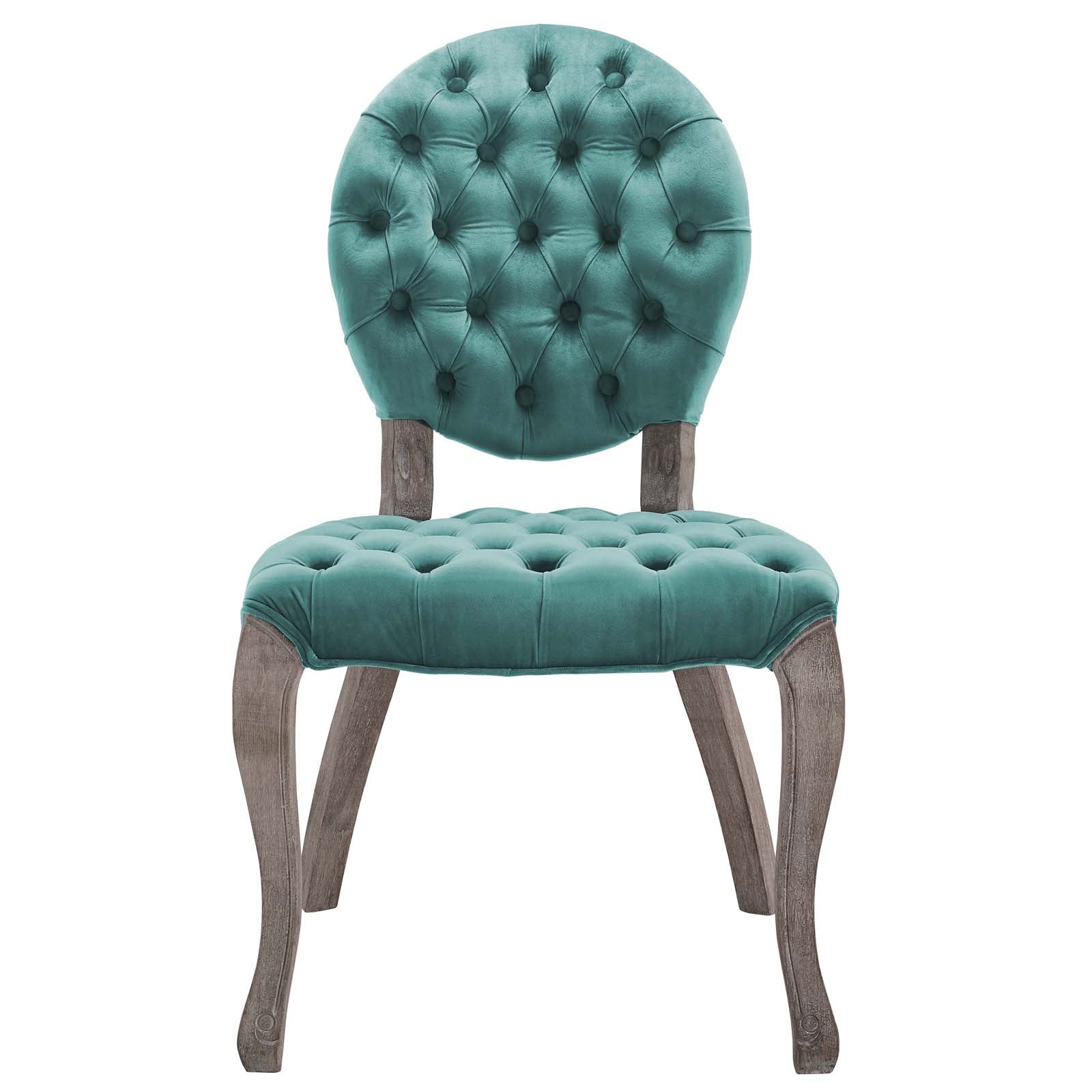 Modway Dining Chairs - Exhibit French Vintage Dining Performance Velvet Side Chair Teal