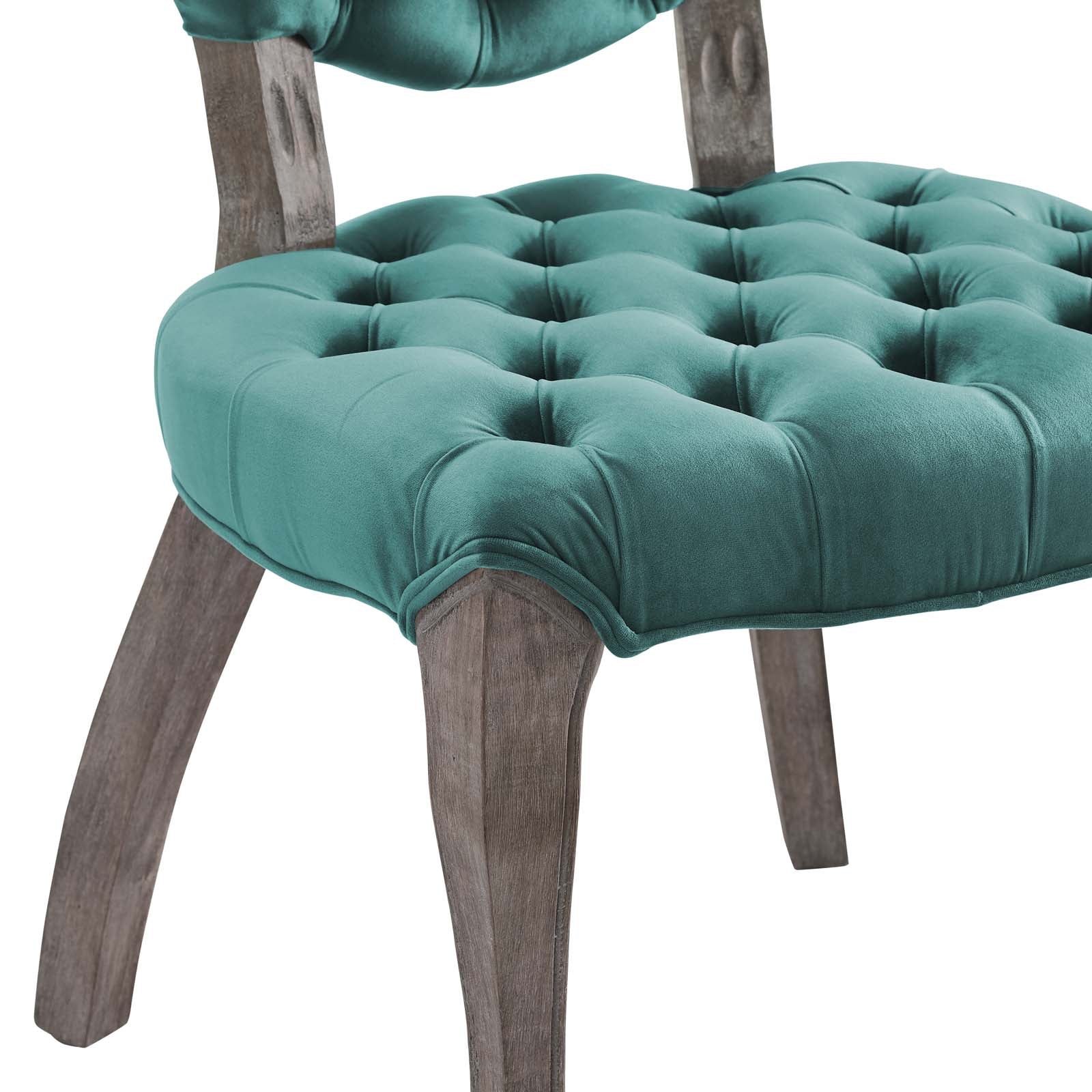 Modway Dining Chairs - Exhibit French Vintage Dining Performance Velvet Side Chair Teal