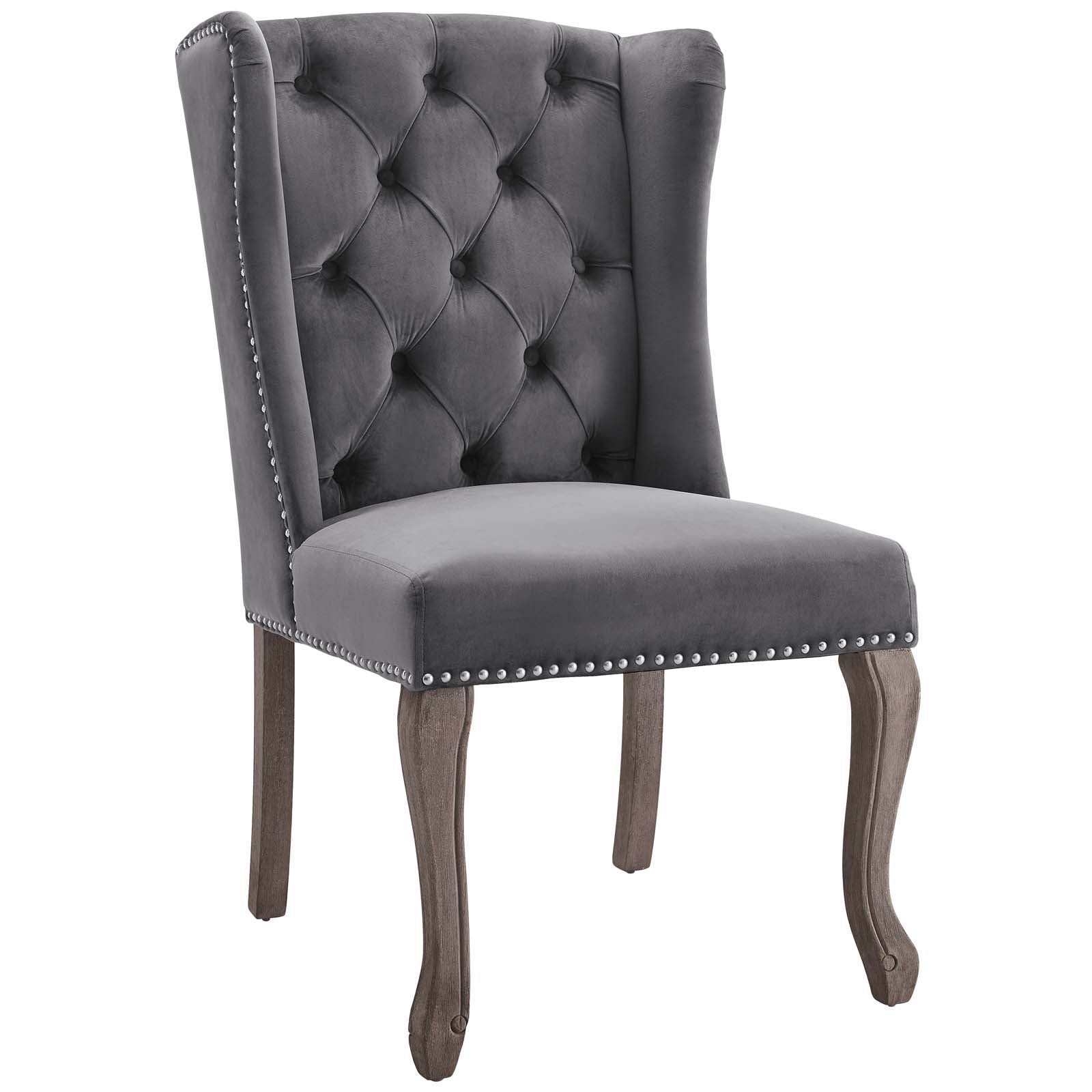 Modway Dining Chairs - Apprise French Vintage Dining Performance Velvet Side Chair Gray