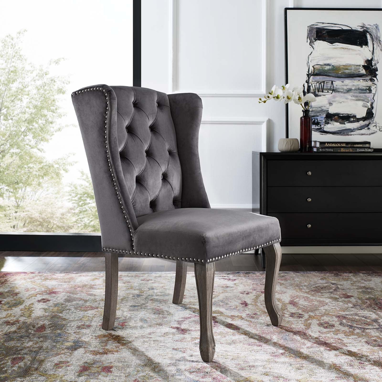 Modway Dining Chairs - Apprise French Vintage Dining Performance Velvet Side Chair Gray