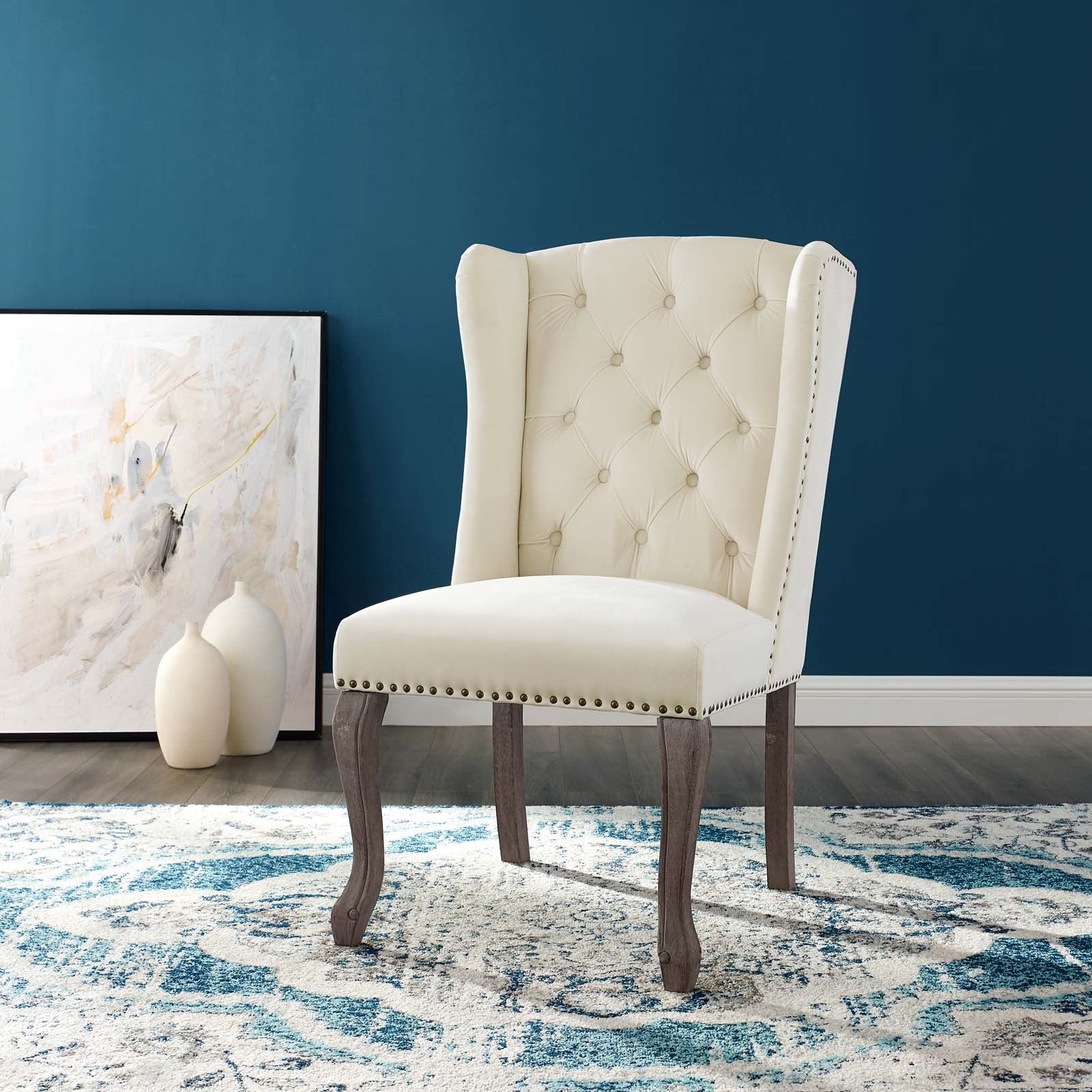 Apprise French Vintage Dining Performance Velvet Side Chair Ivory