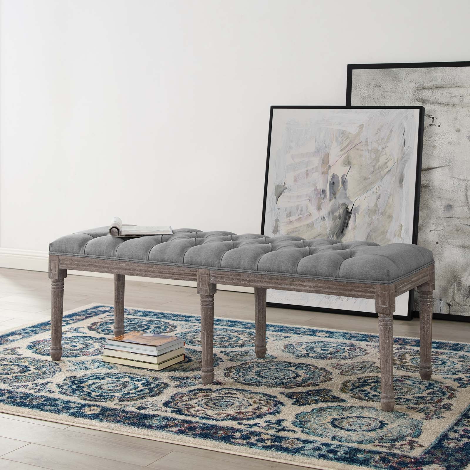 Modway Benches - Province French Vintage Bench Light Gray